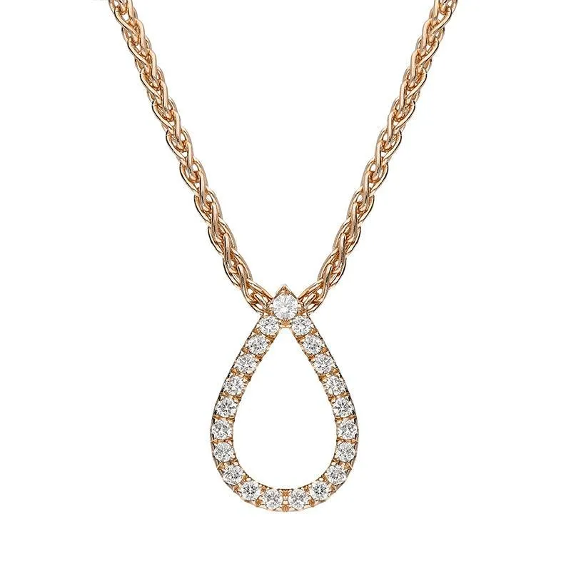 18ct Rose Gold Diamond Pave Set Pear Necklace