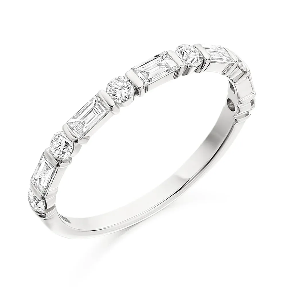 18ct Rose or White Gold Baguette & Brilliant Cut Diamond Eternity Ring