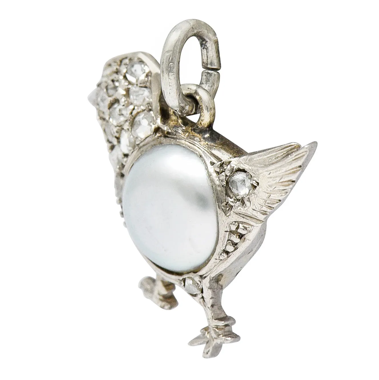 1920's Art Deco Pave Diamond Pearl Platinum Chick Charm