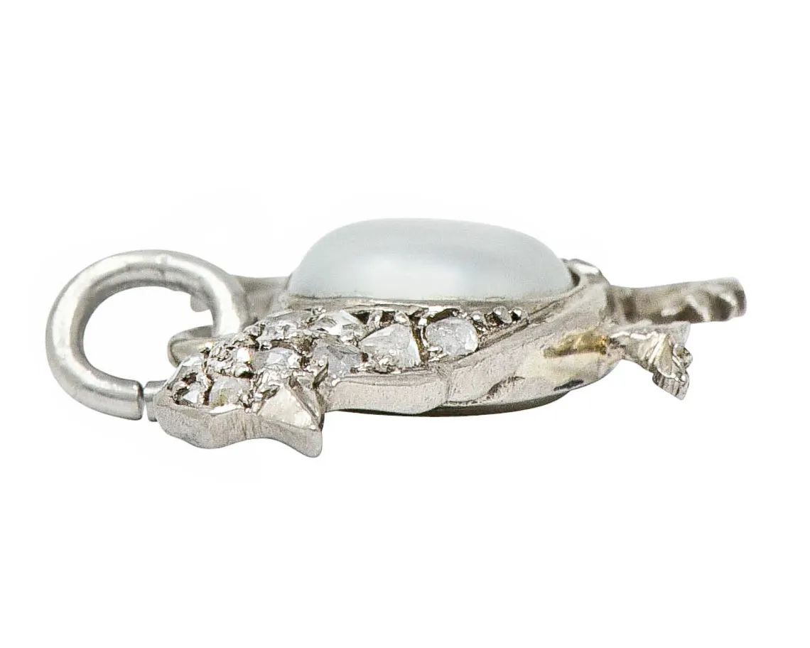 1920's Art Deco Pave Diamond Pearl Platinum Chick Charm