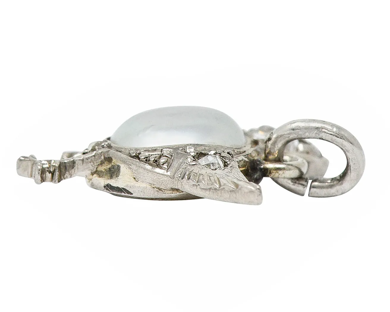 1920's Art Deco Pave Diamond Pearl Platinum Chick Charm