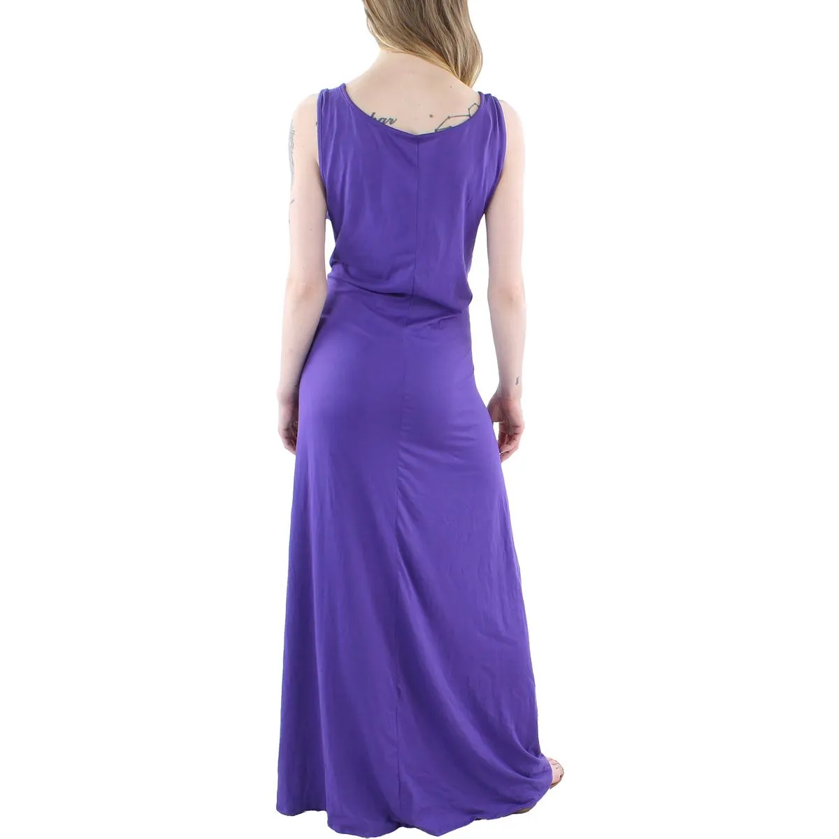 24seven Comfort Apparel Womens Plus Scoop Neck Long Maxi Dress