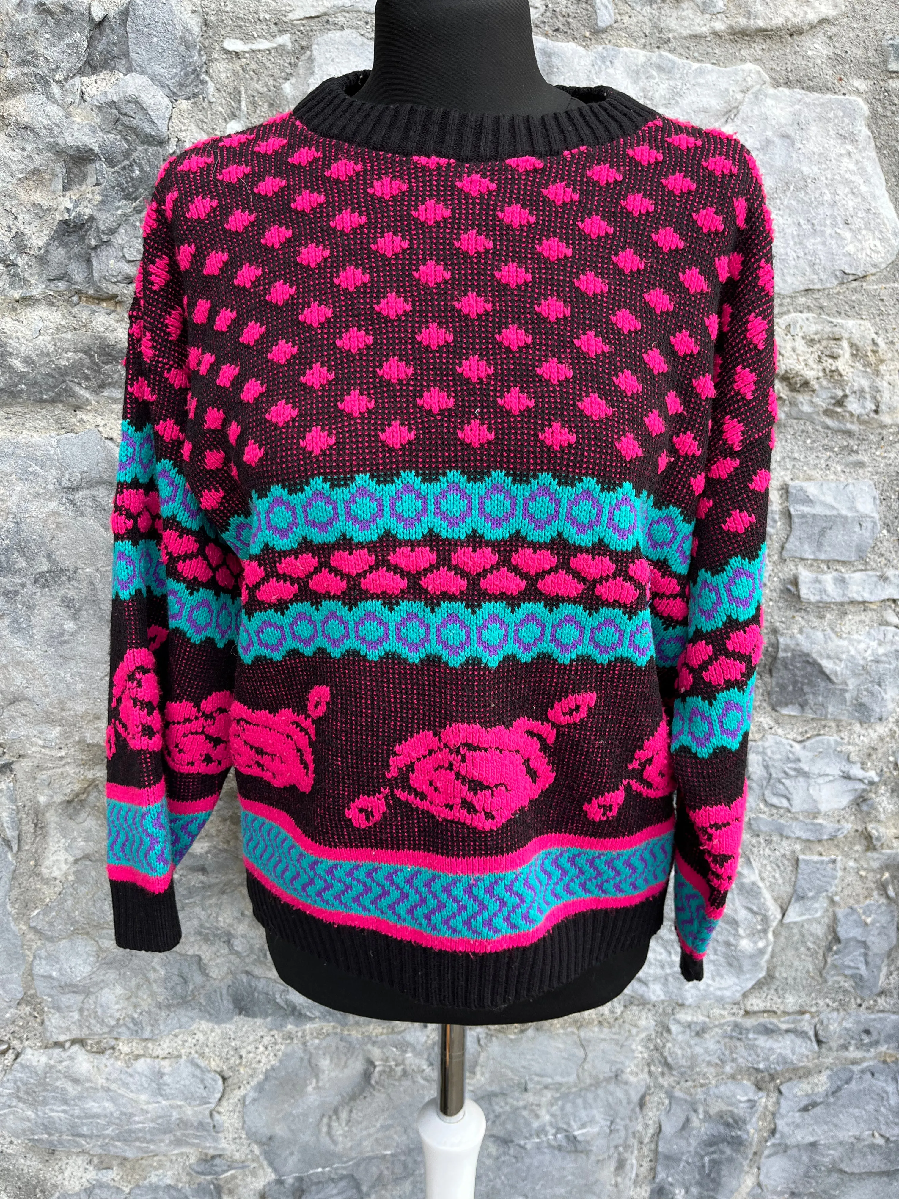 80s pink&blue jumper uk 8-12