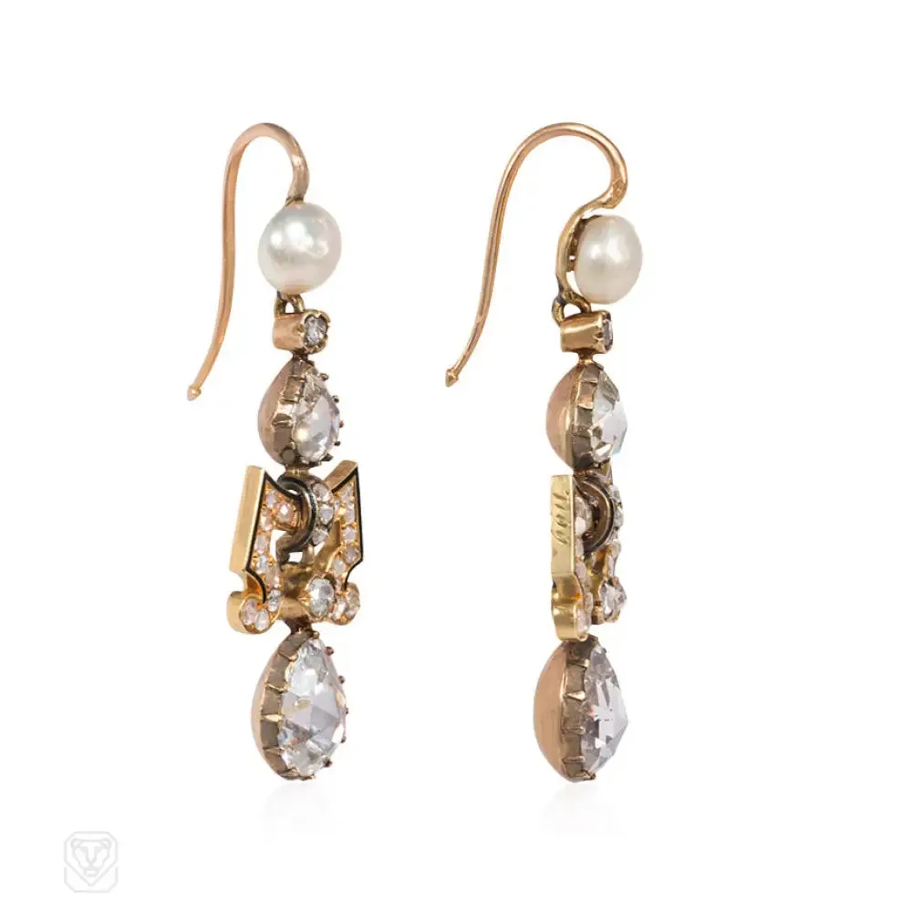 Antique gold, diamond, and pearl earrings