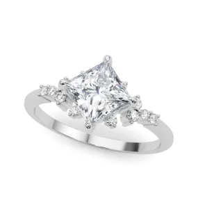 Asymmetrical Princess Cut and Round Diamond Accented Mounting