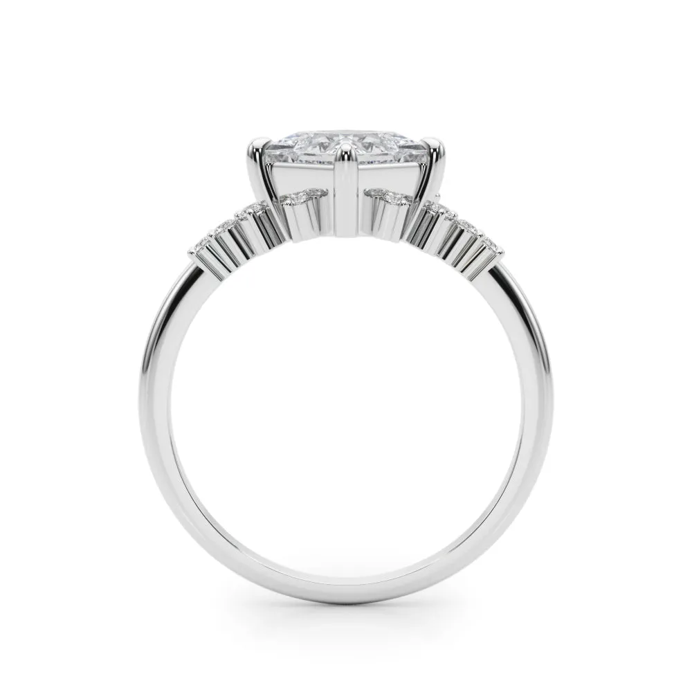 Asymmetrical Princess Cut and Round Diamond Accented Mounting