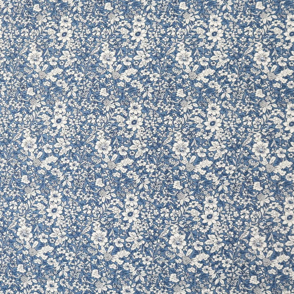 Autumn Flowers Cotton- Denim Blue