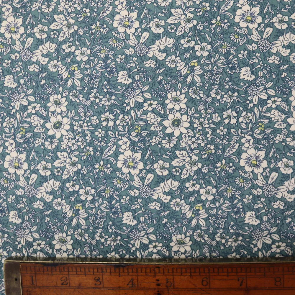 Autumn Flowers Cotton - Lagoon Blue