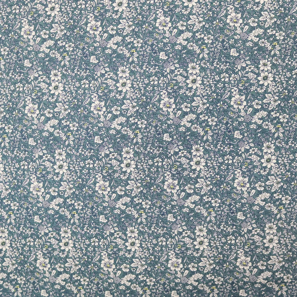 Autumn Flowers Cotton - Lagoon Blue