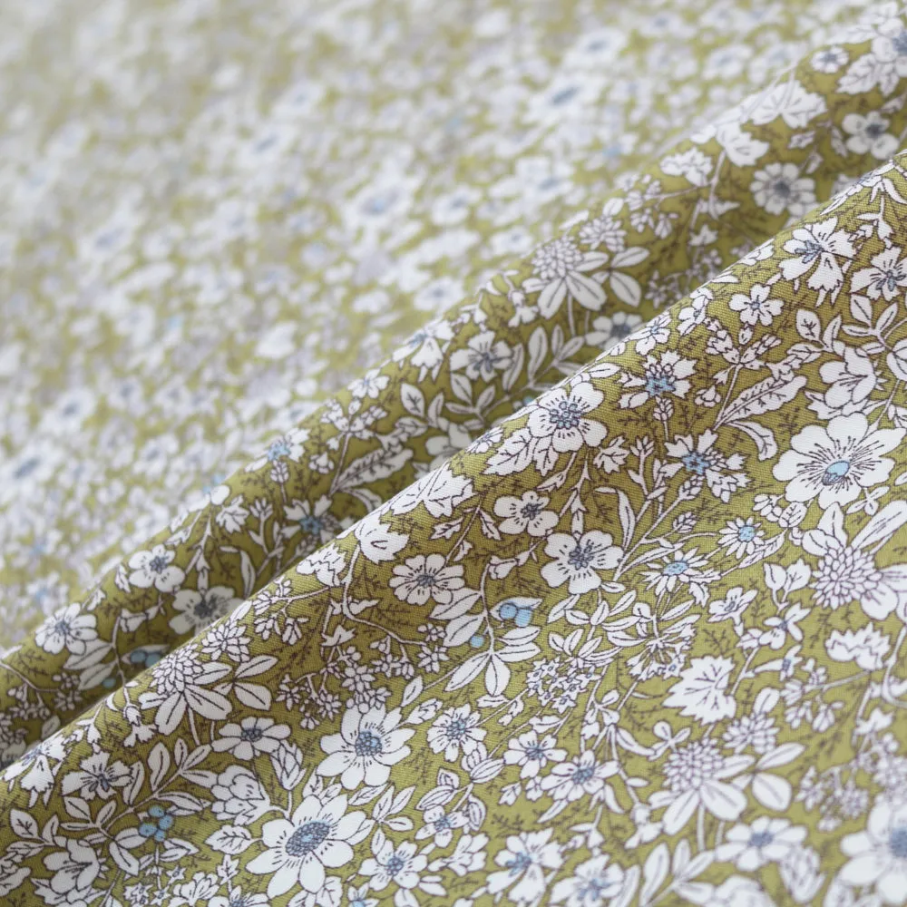 Autumn Flowers Cotton- Olive