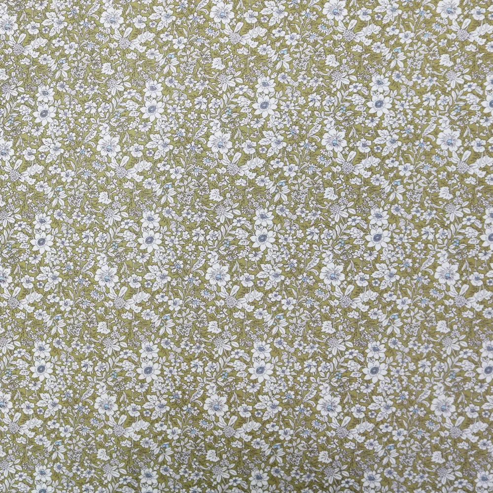 Autumn Flowers Cotton- Olive