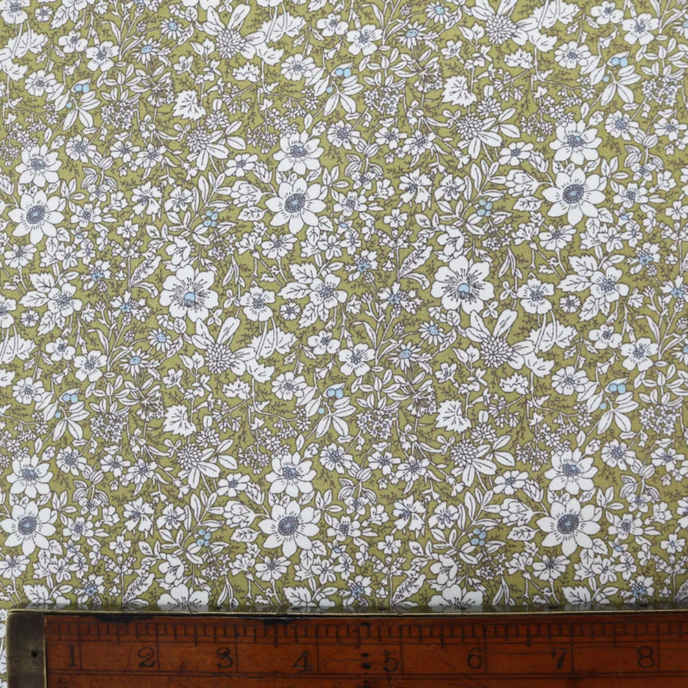 Autumn Flowers Cotton- Olive