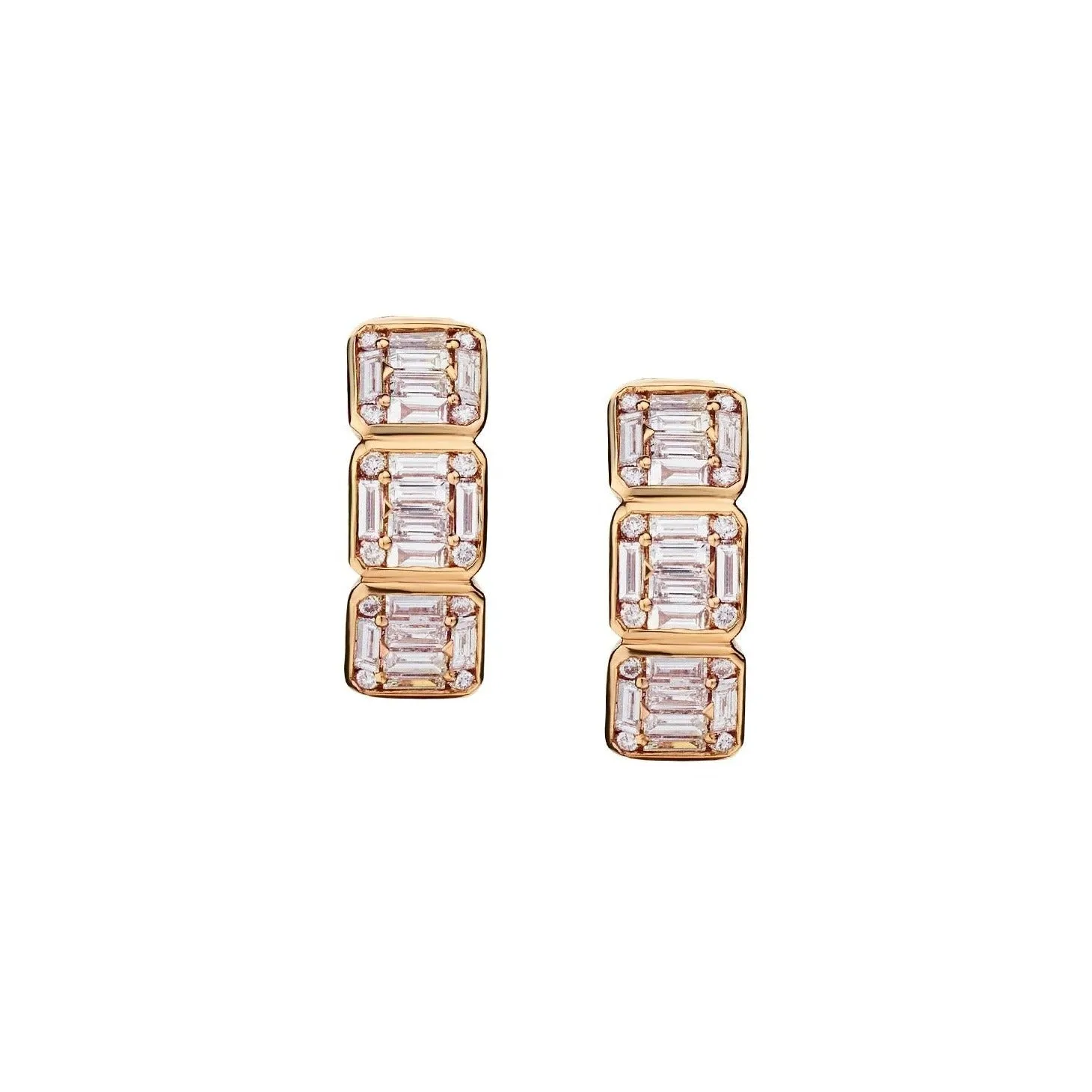 BAGUETTE & ROUND DIAMOND HUGGIE EARRINGS