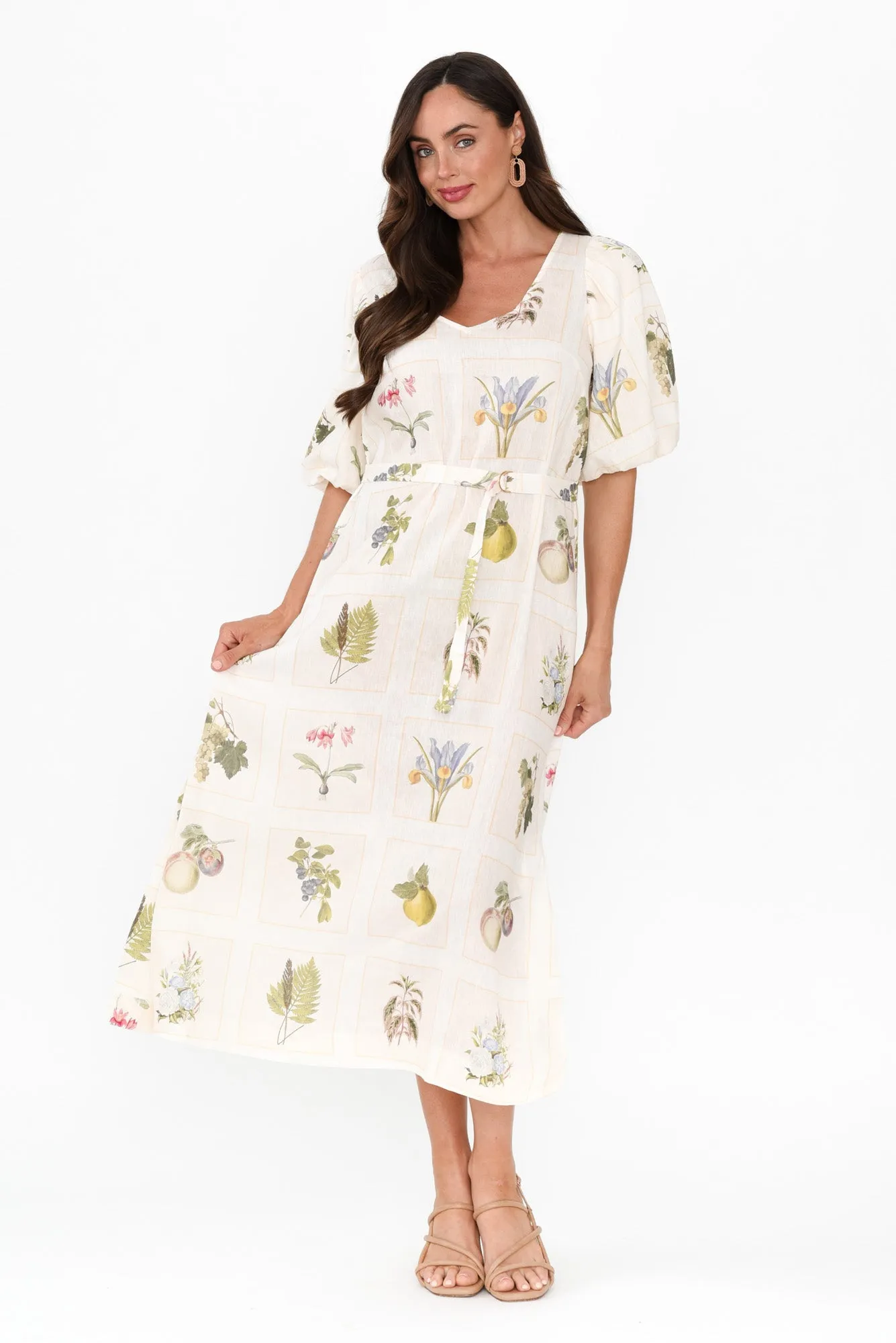 Bailee White Botanical Linen Dress