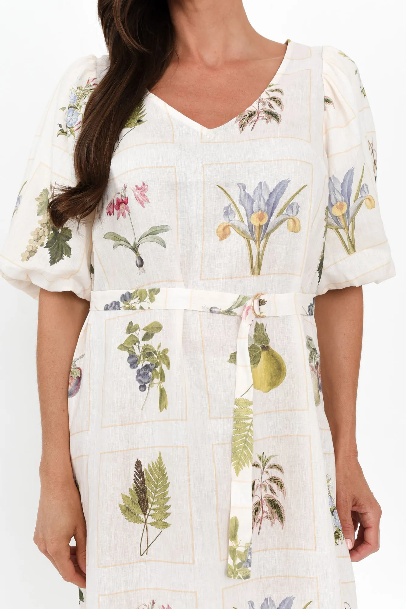 Bailee White Botanical Linen Dress