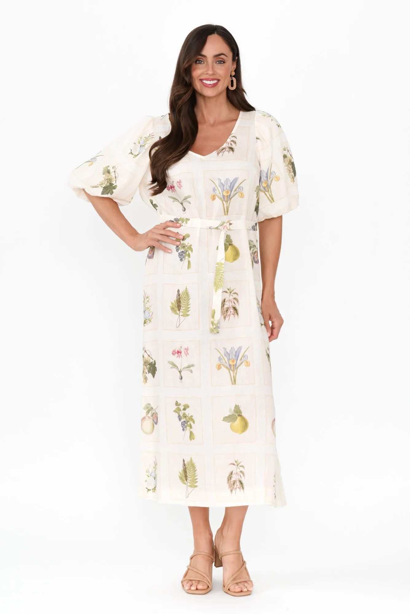 Bailee White Botanical Linen Dress