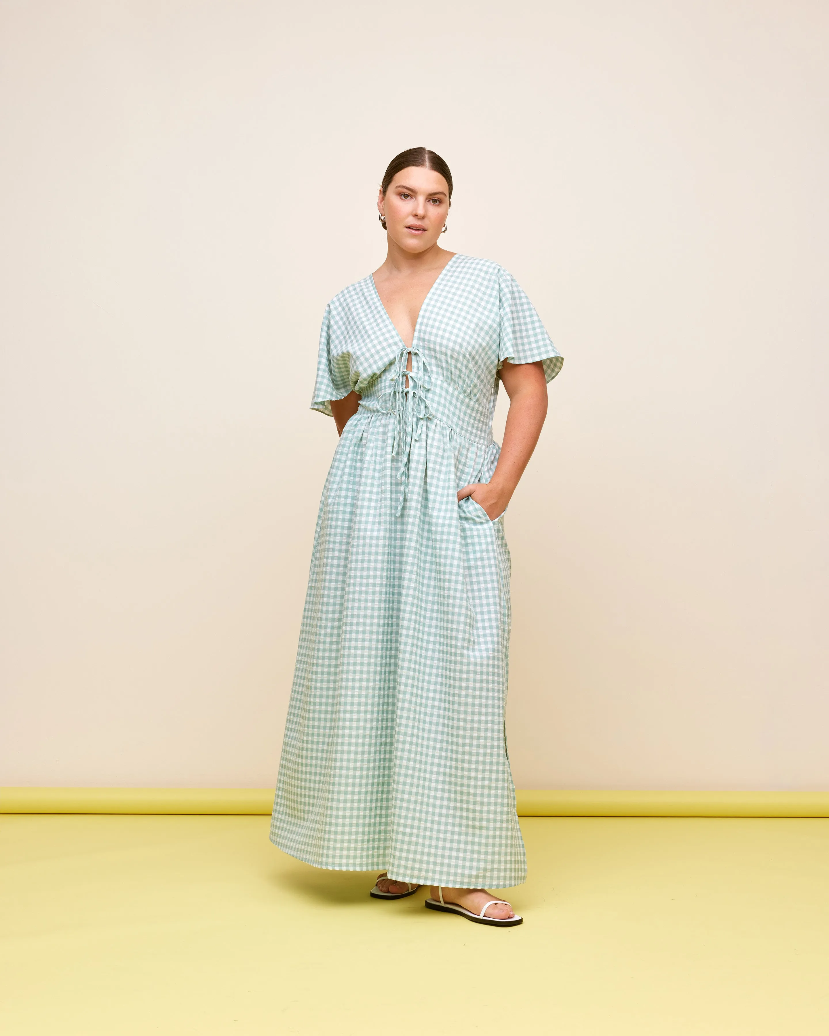 BENNY SHORT SLEEVE DRESS SAGE GINGHAM