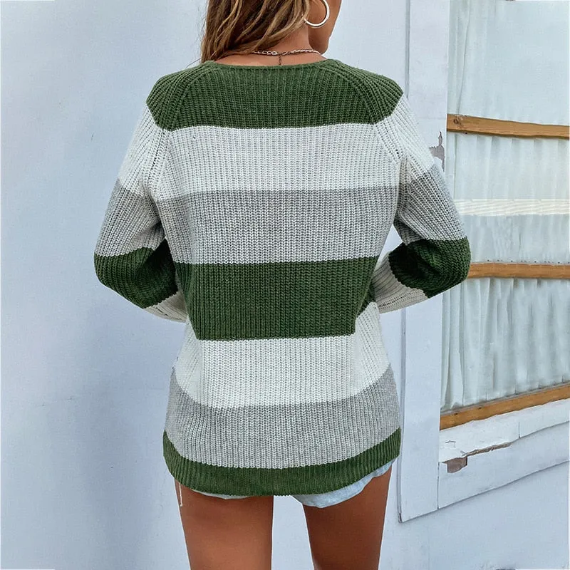 BerriesJam - 2024Patchwork Jumpers O-Neck Knitted Loose Sweater