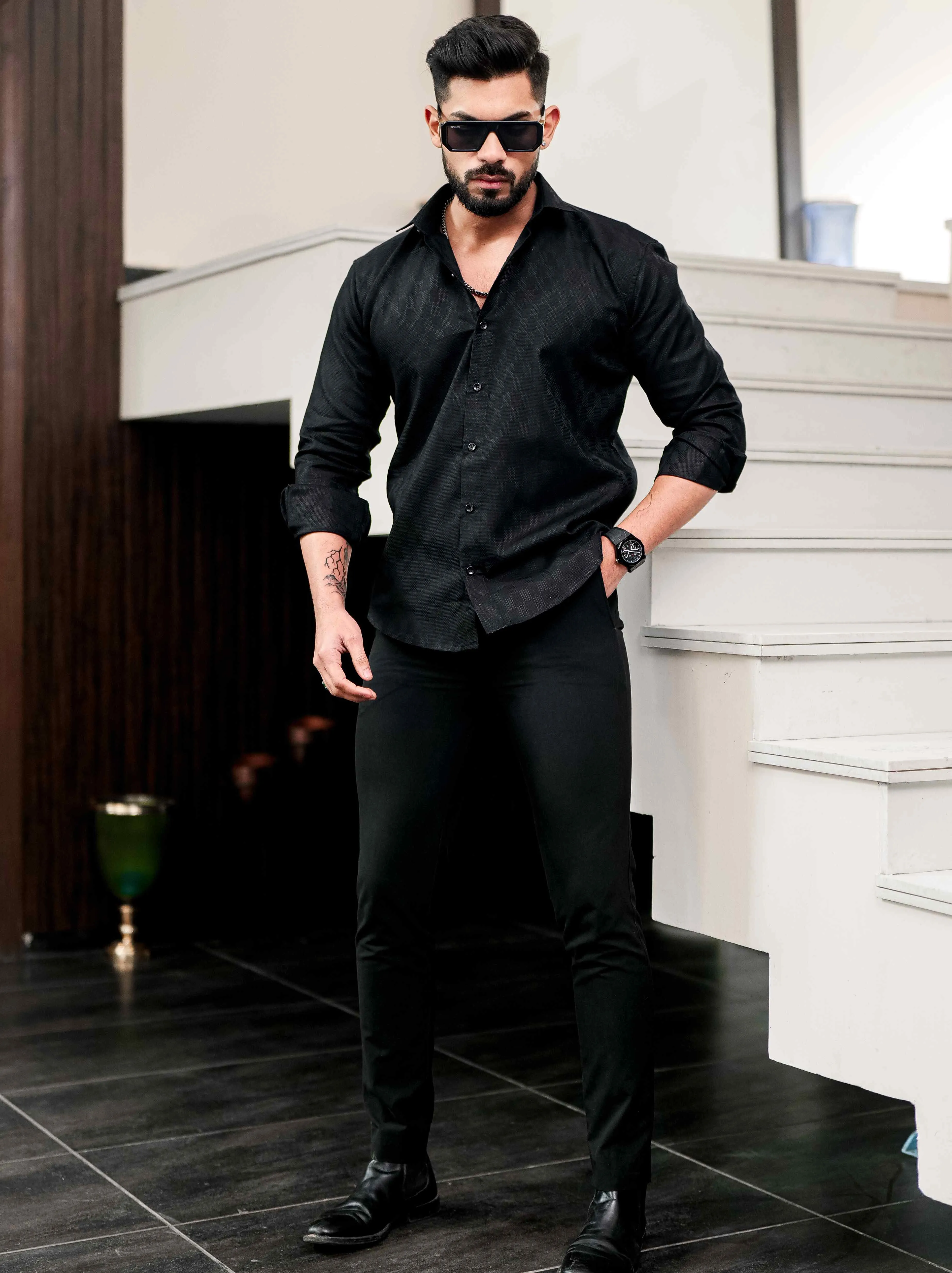 Black Texture Premium Cotton Shirt