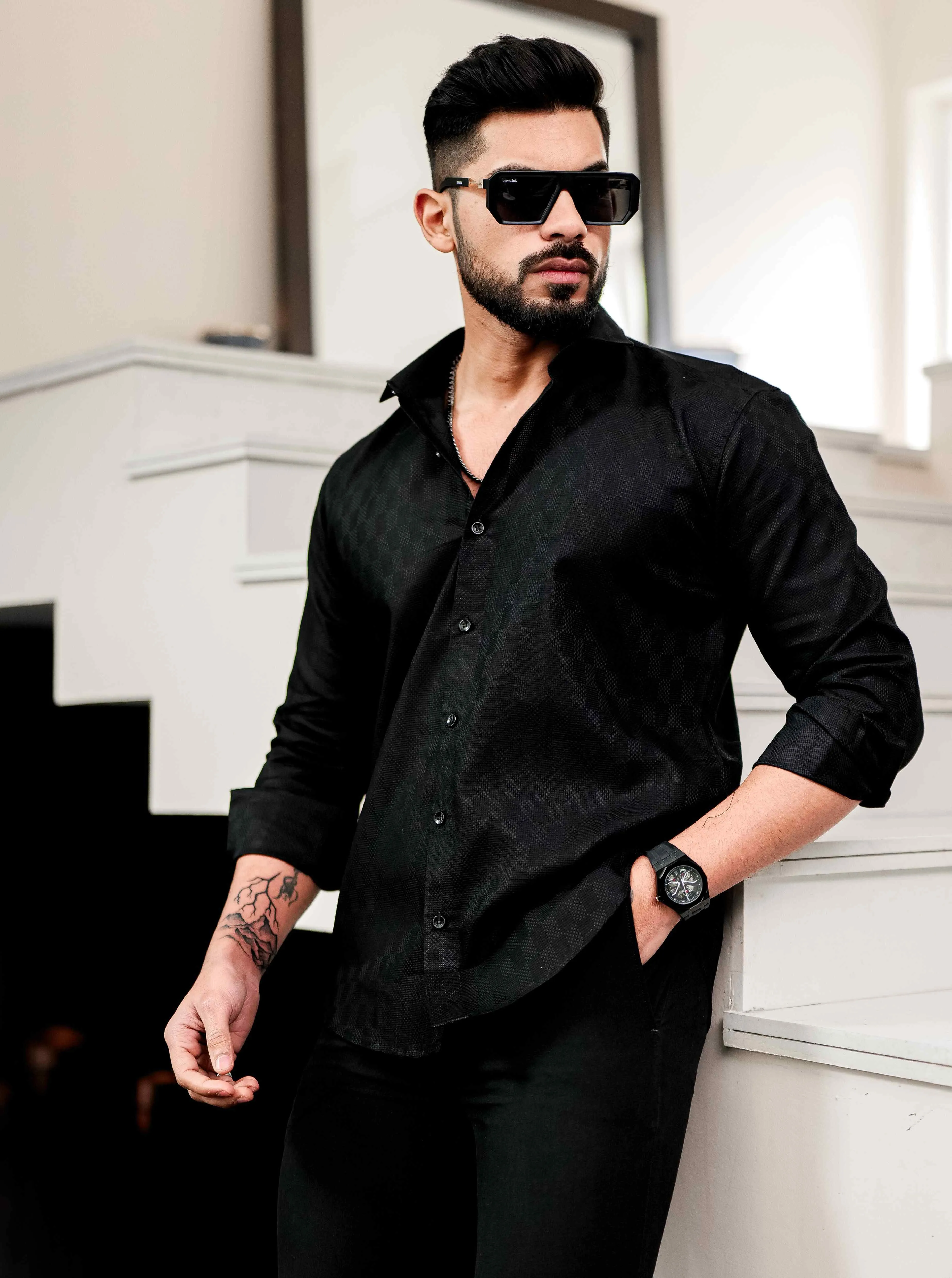 Black Texture Premium Cotton Shirt