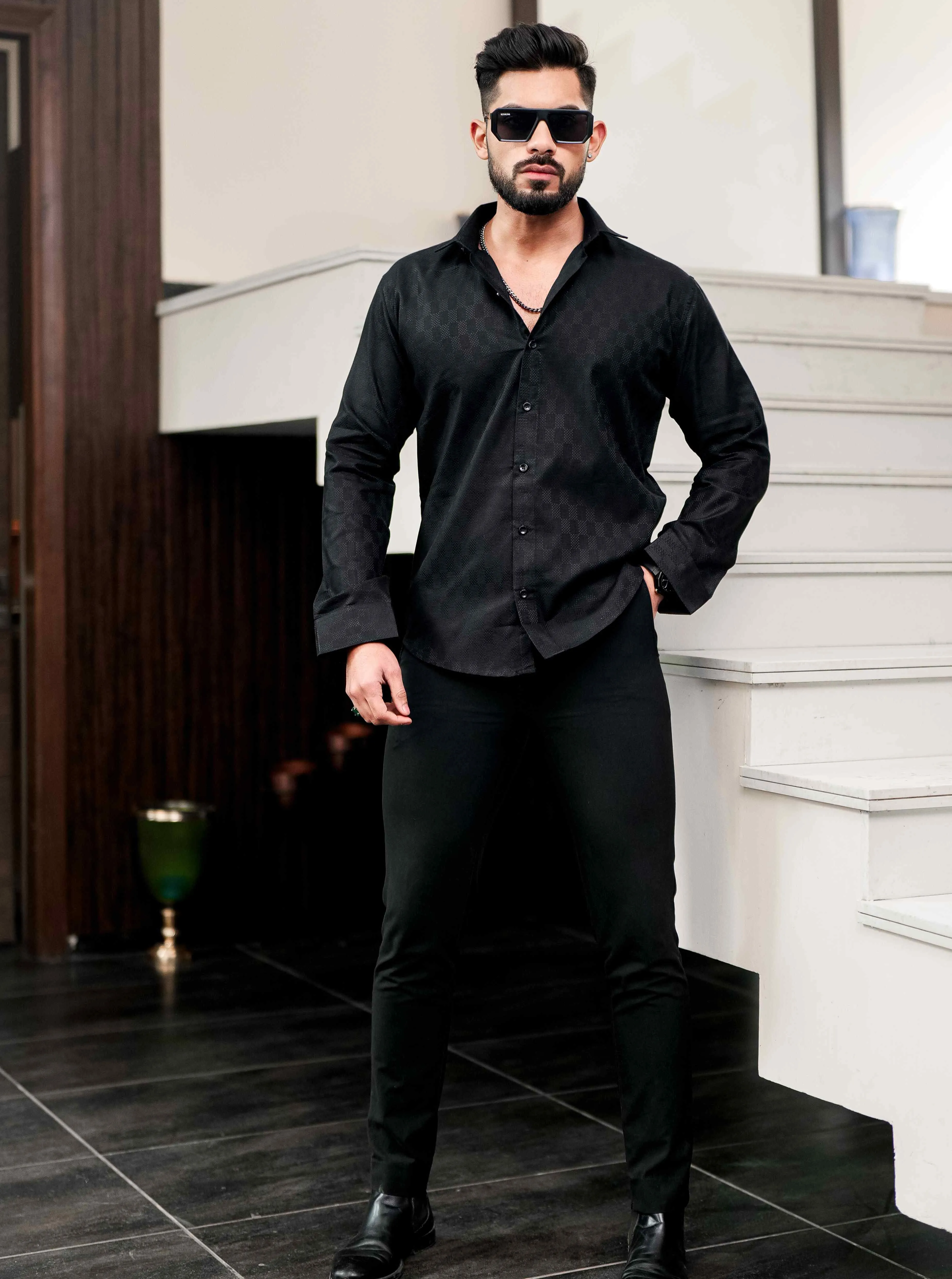 Black Texture Premium Cotton Shirt