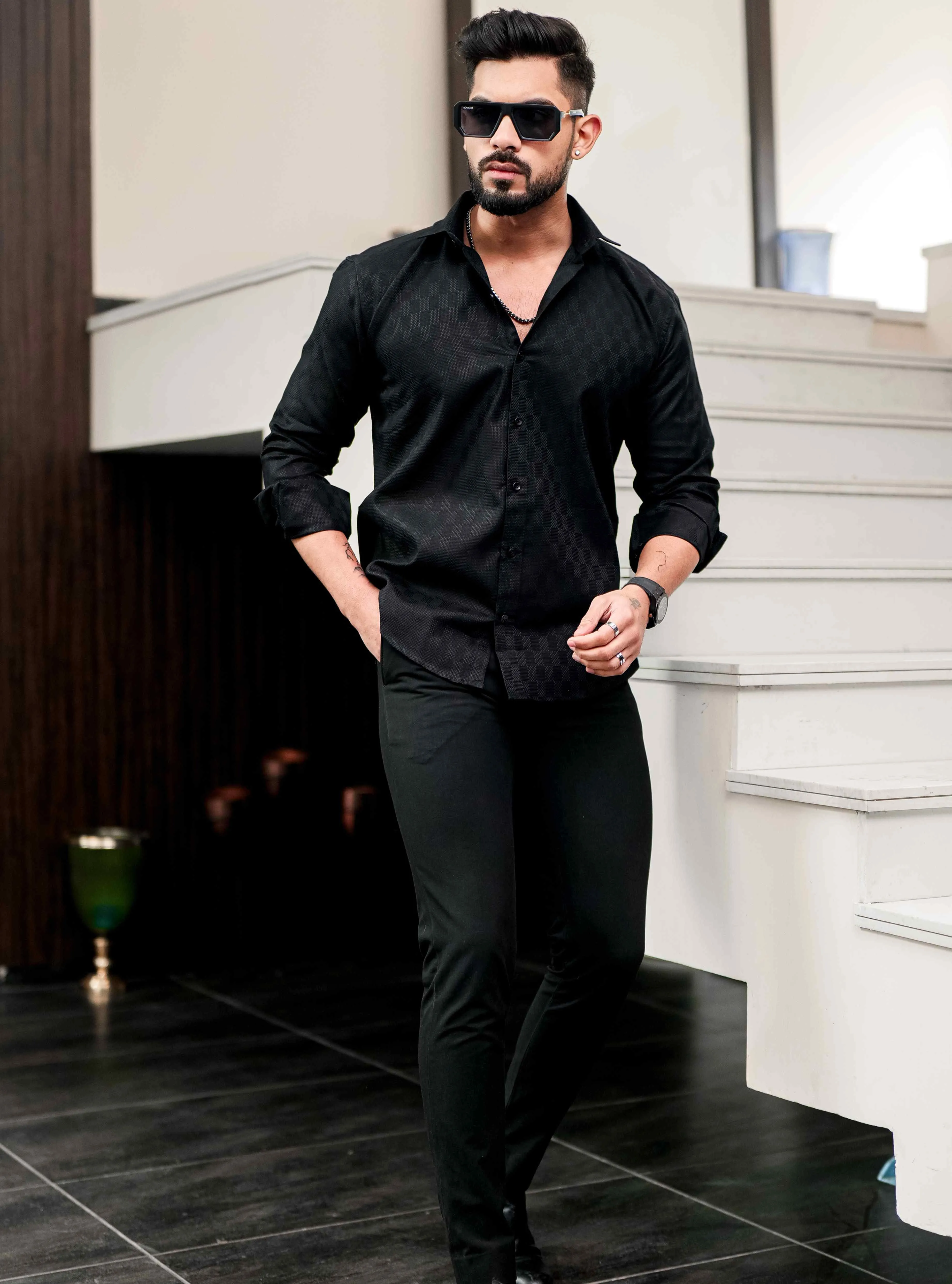 Black Texture Premium Cotton Shirt