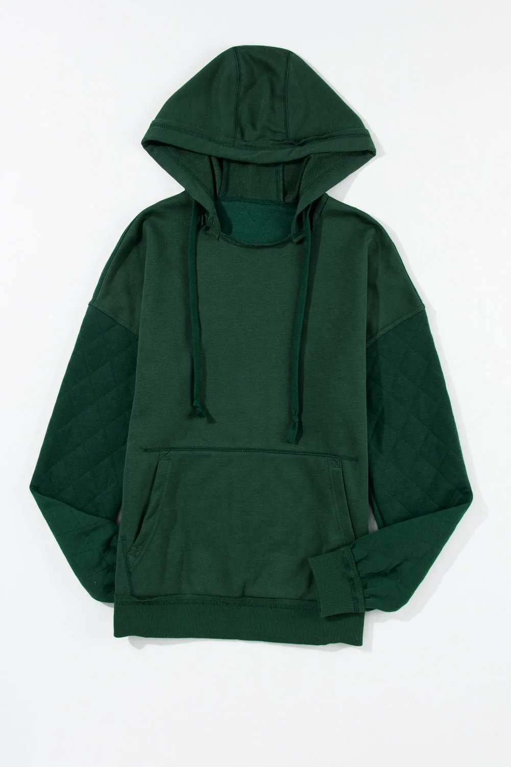 Blackish Green Quilted Patchwork Exposed Seam Hoodie