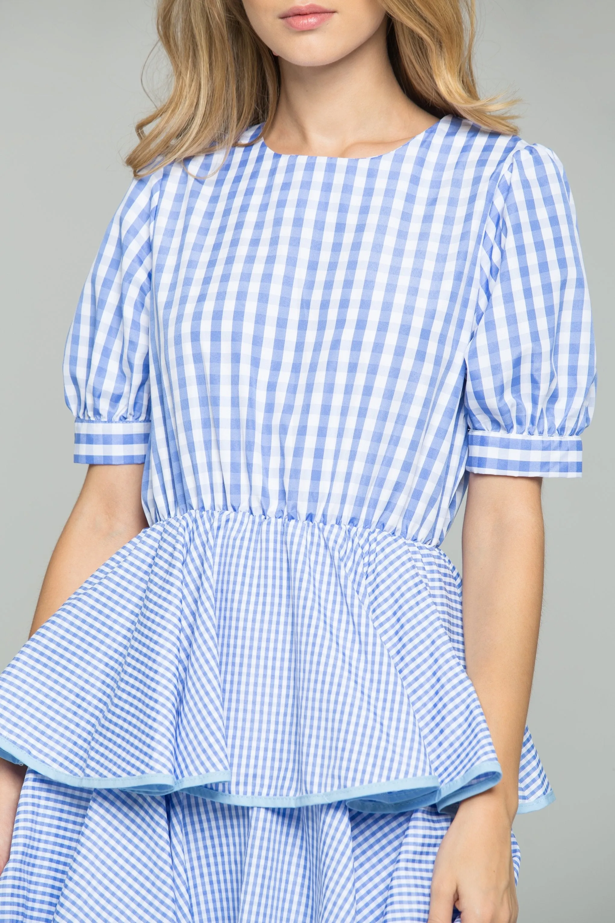 Blue and White Gingham Midi Dress