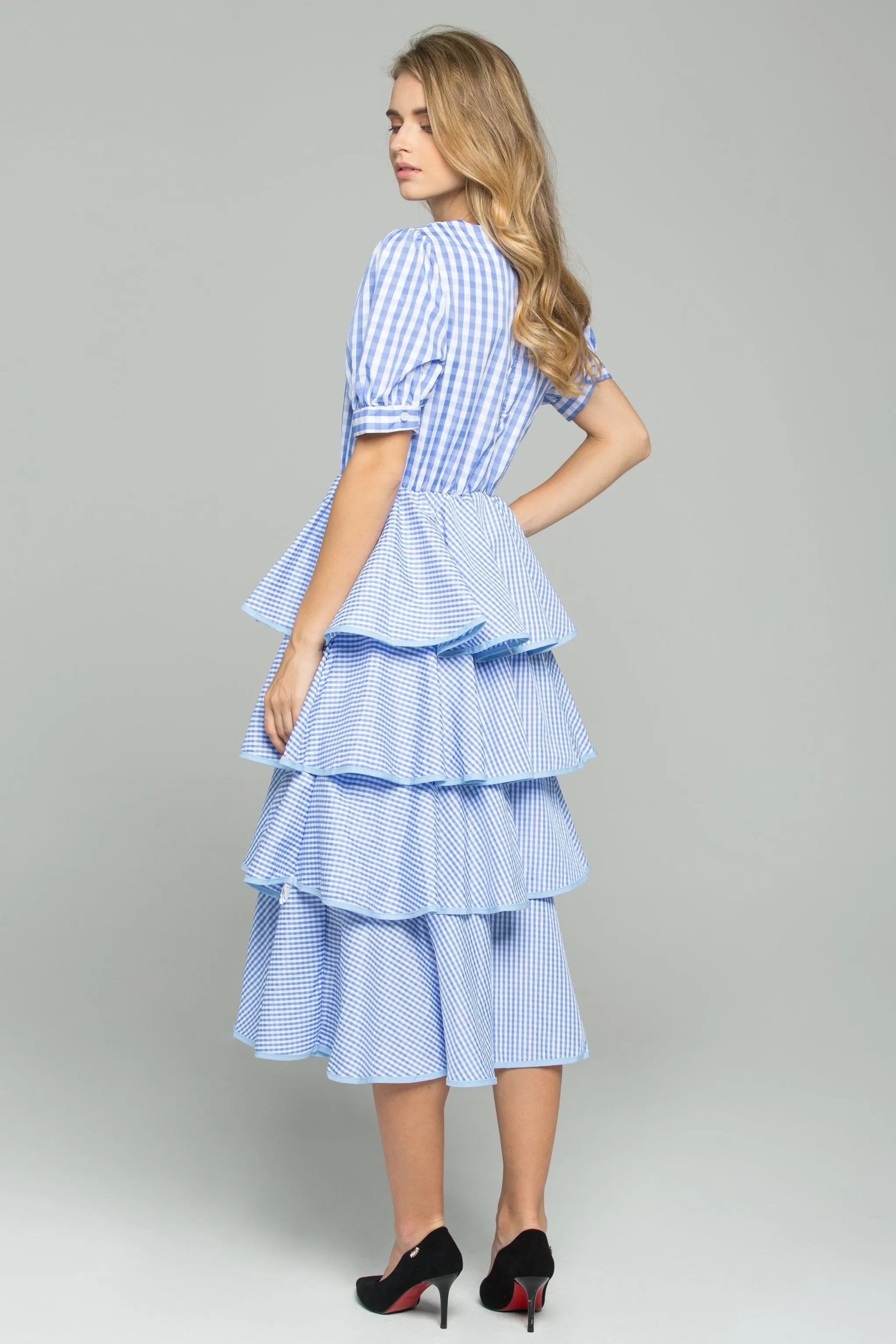 Blue and White Gingham Midi Dress