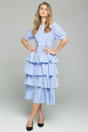 Blue and White Gingham Midi Dress