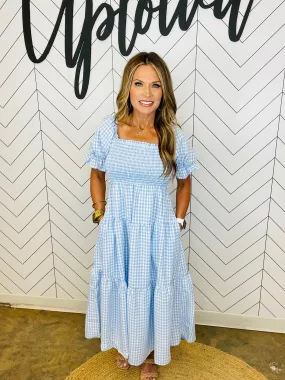 BLUE GINGHAM MIDI DRESS---FLASH SALE ****FINAL SALE ****