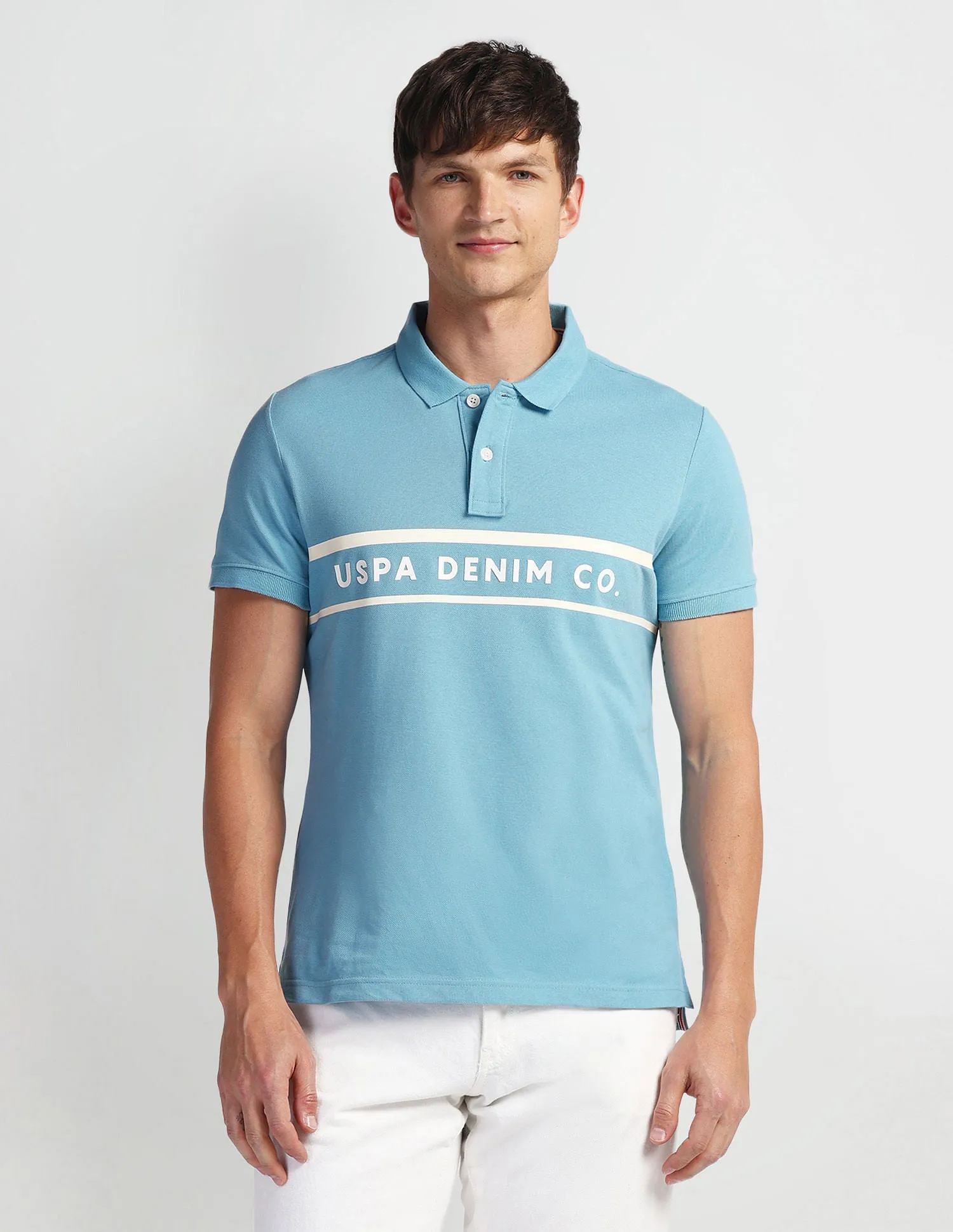 Brand Print Pique Polo Shirt