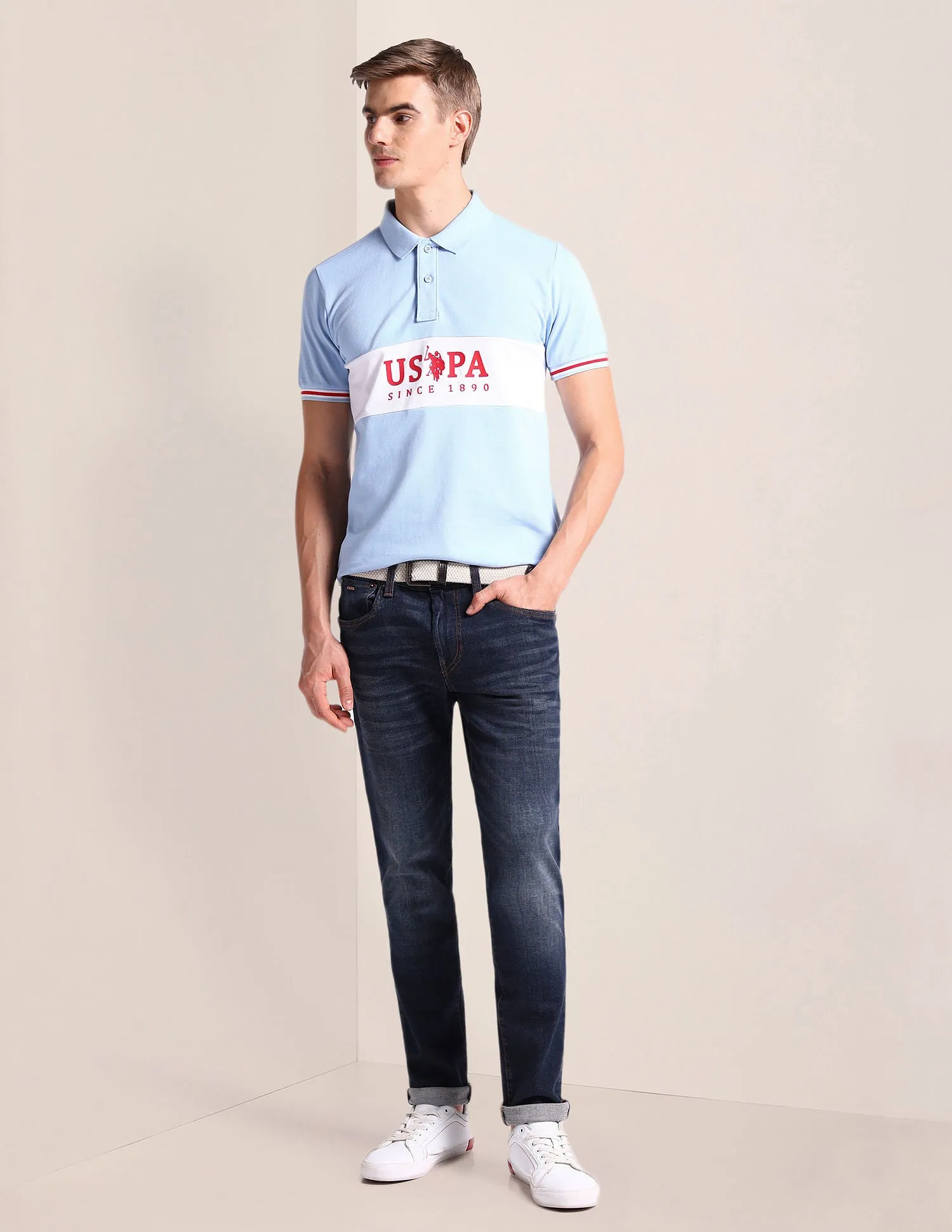 Brand Print Slim Fit Polo Shirt