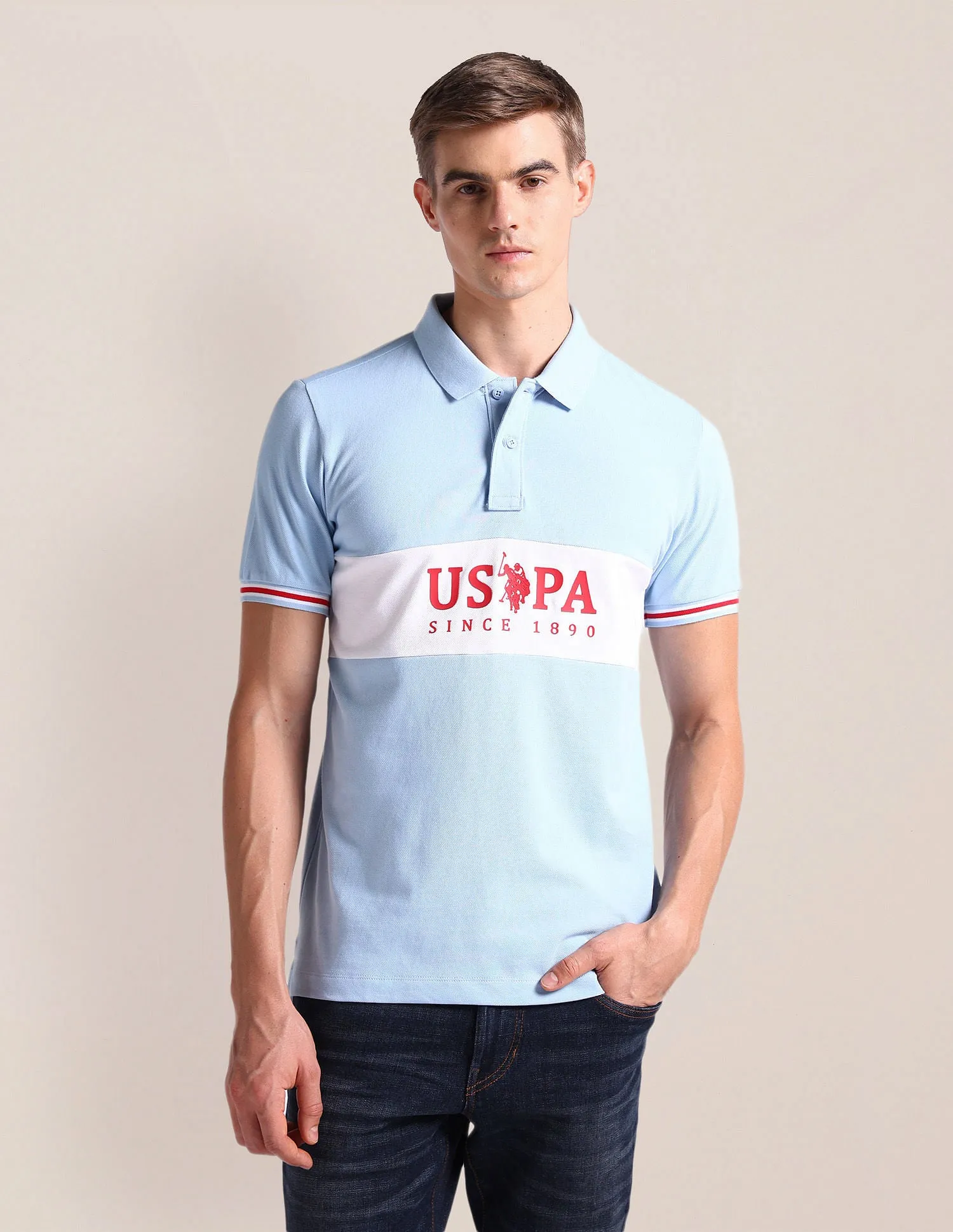 Brand Print Slim Fit Polo Shirt