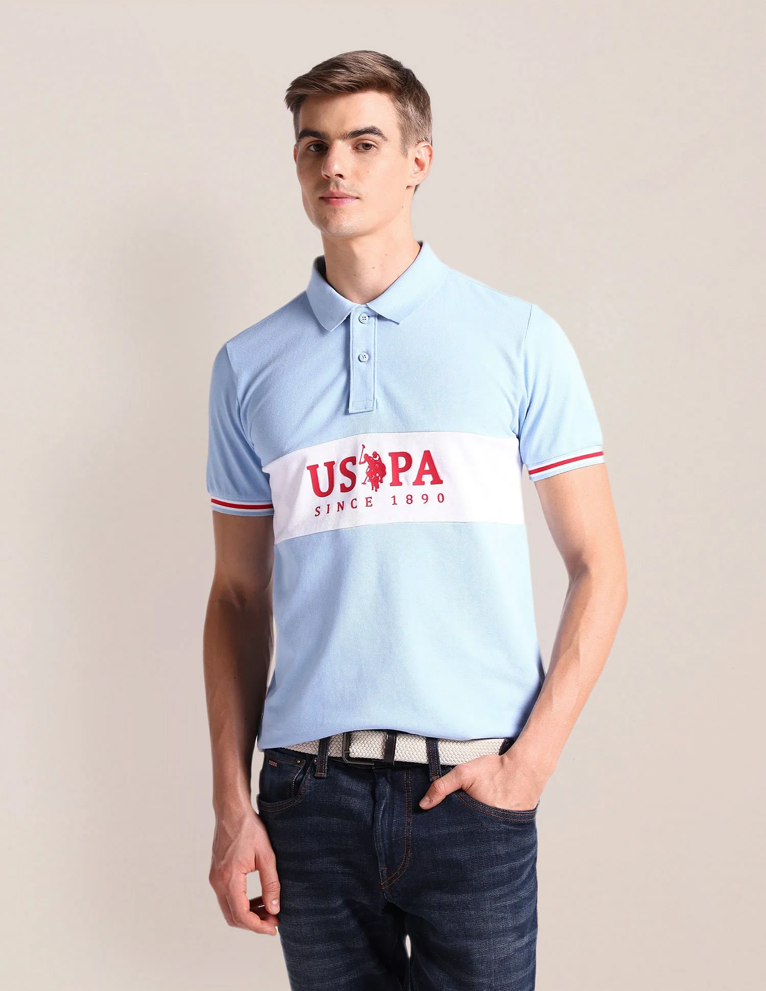 Brand Print Slim Fit Polo Shirt