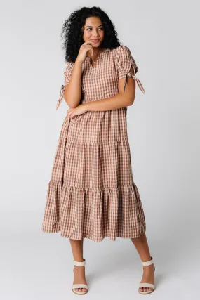 Brass & Roe Gingham Tie-Sleeve Dress