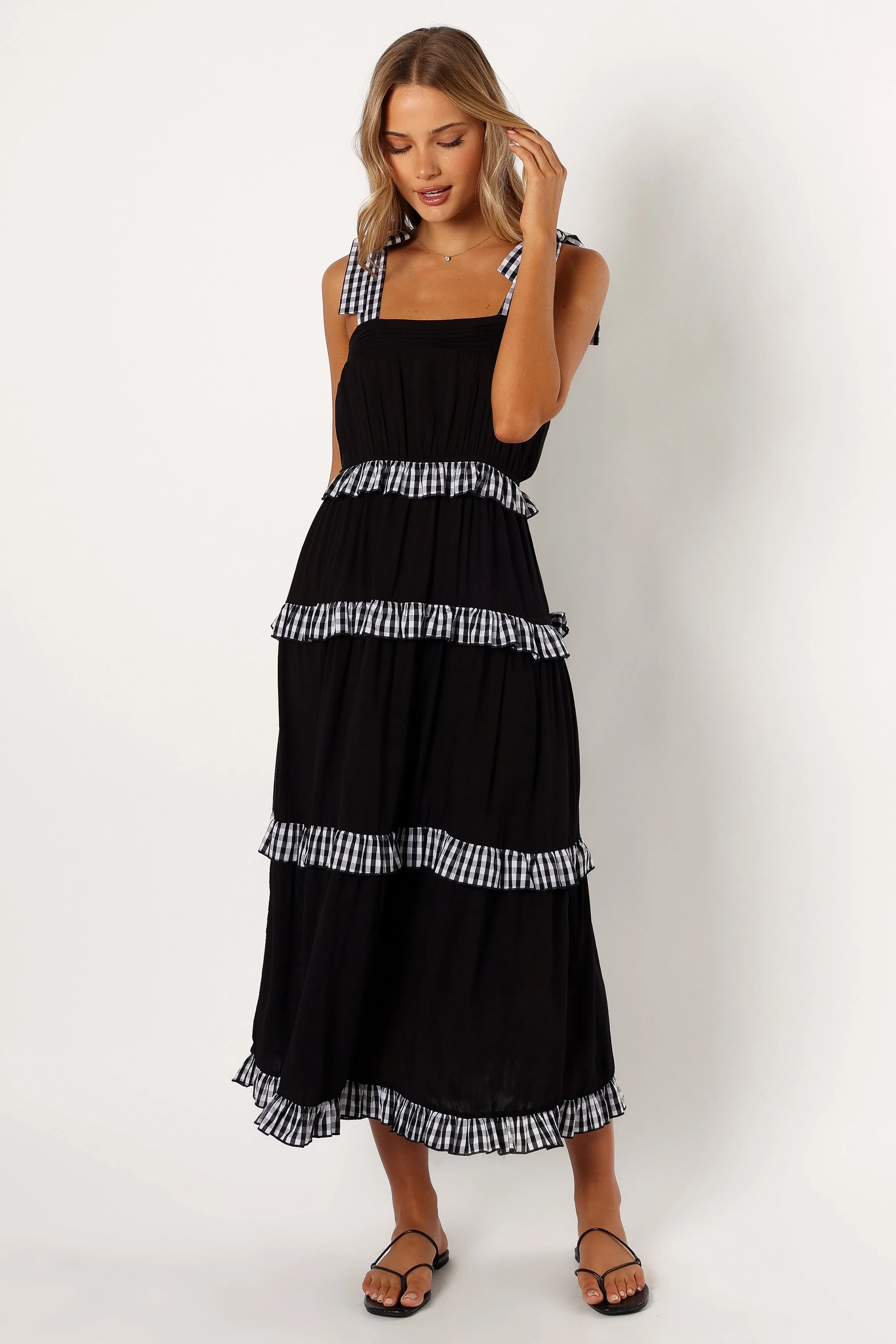 Chanty Tiered Midi Dress - Black Gingham