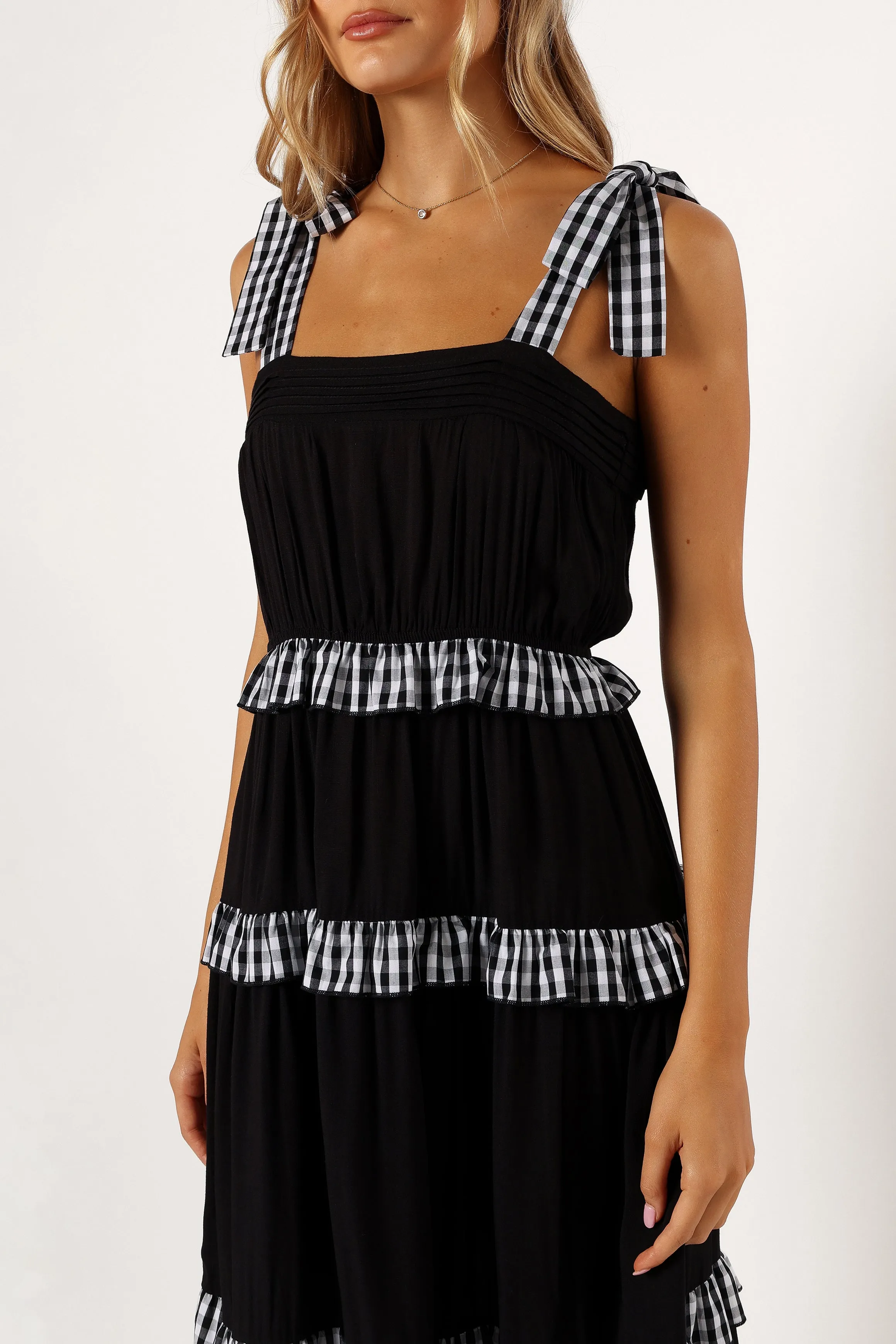 Chanty Tiered Midi Dress - Black Gingham