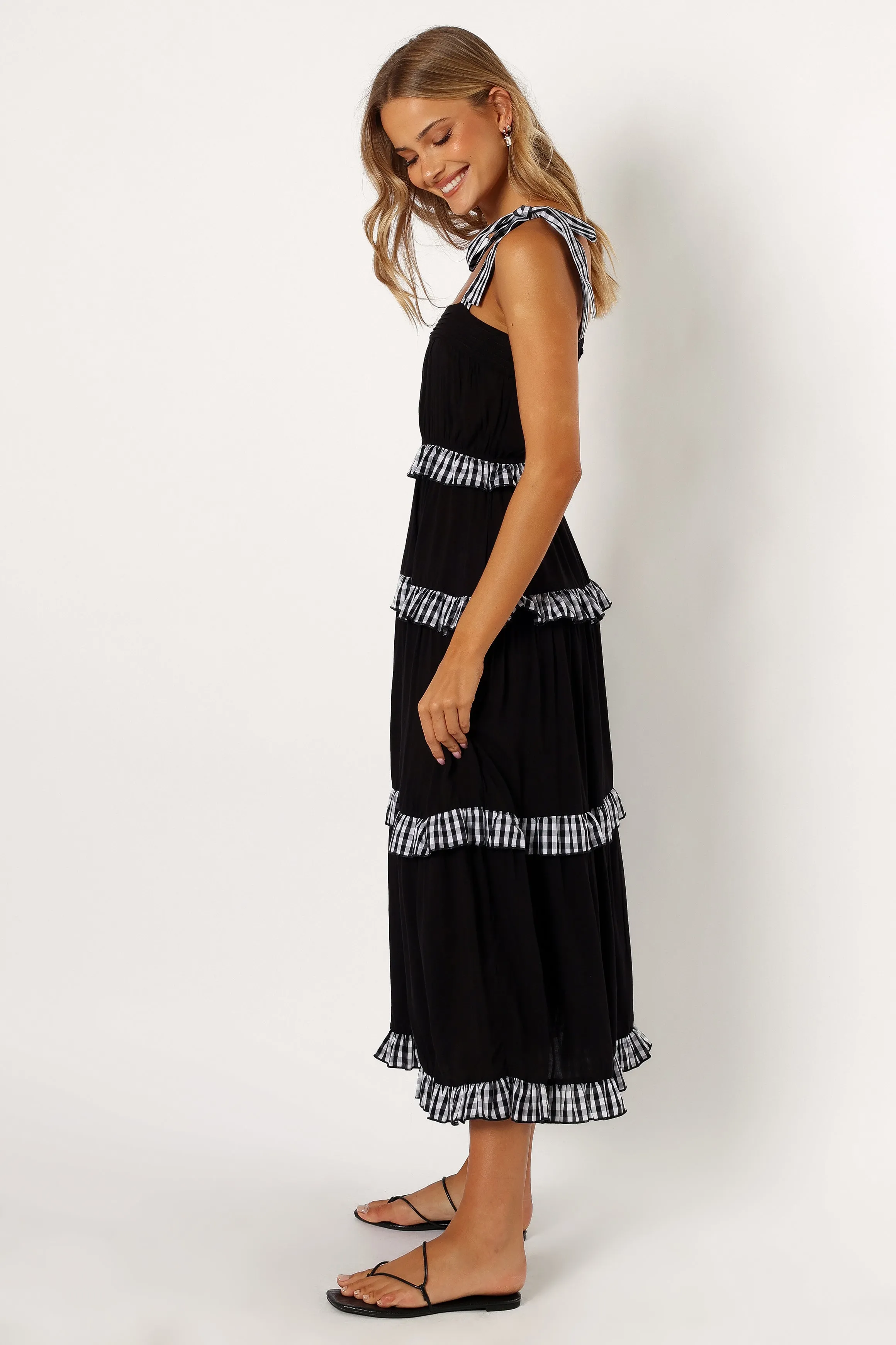 Chanty Tiered Midi Dress - Black Gingham