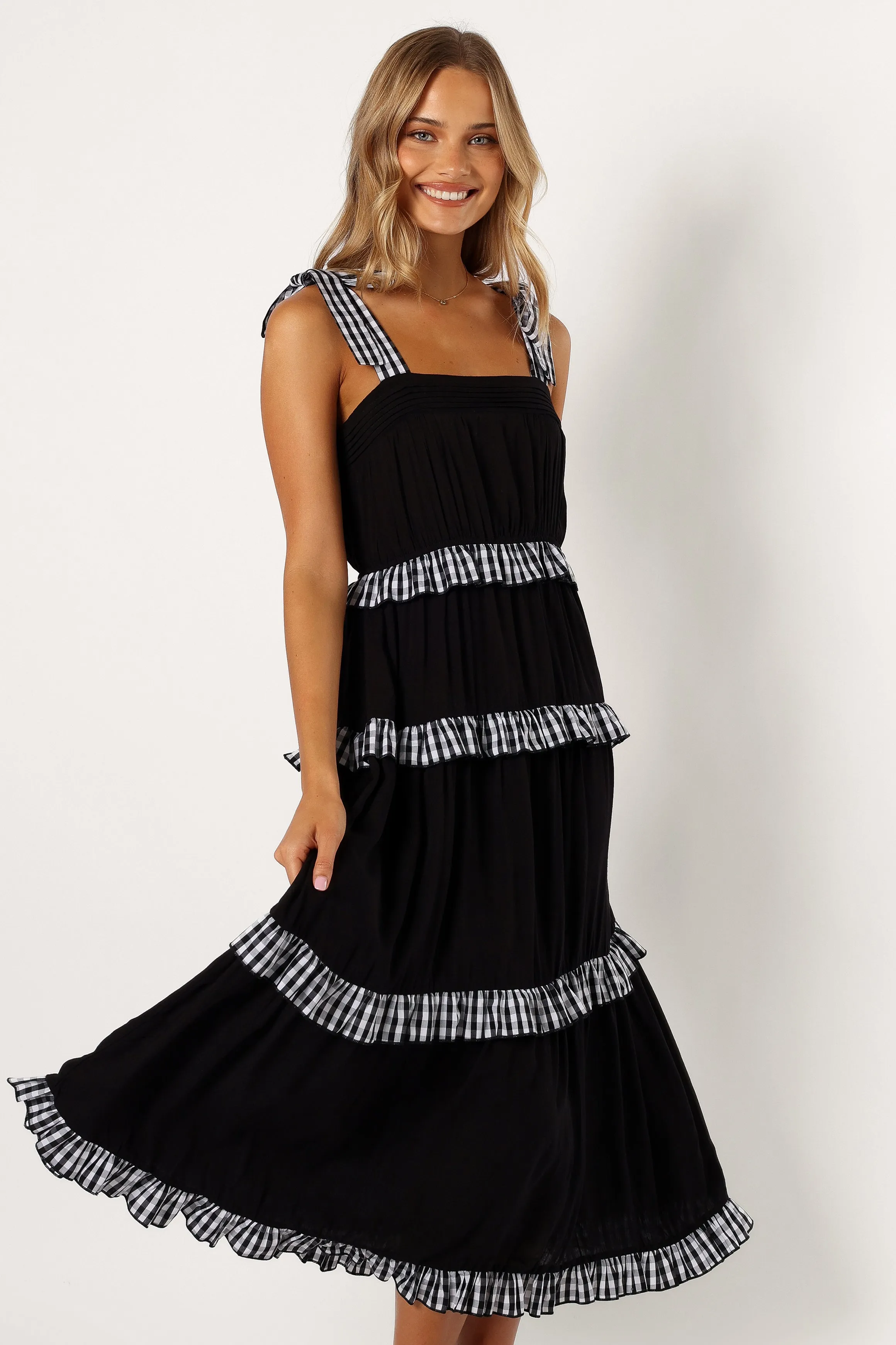 Chanty Tiered Midi Dress - Black Gingham