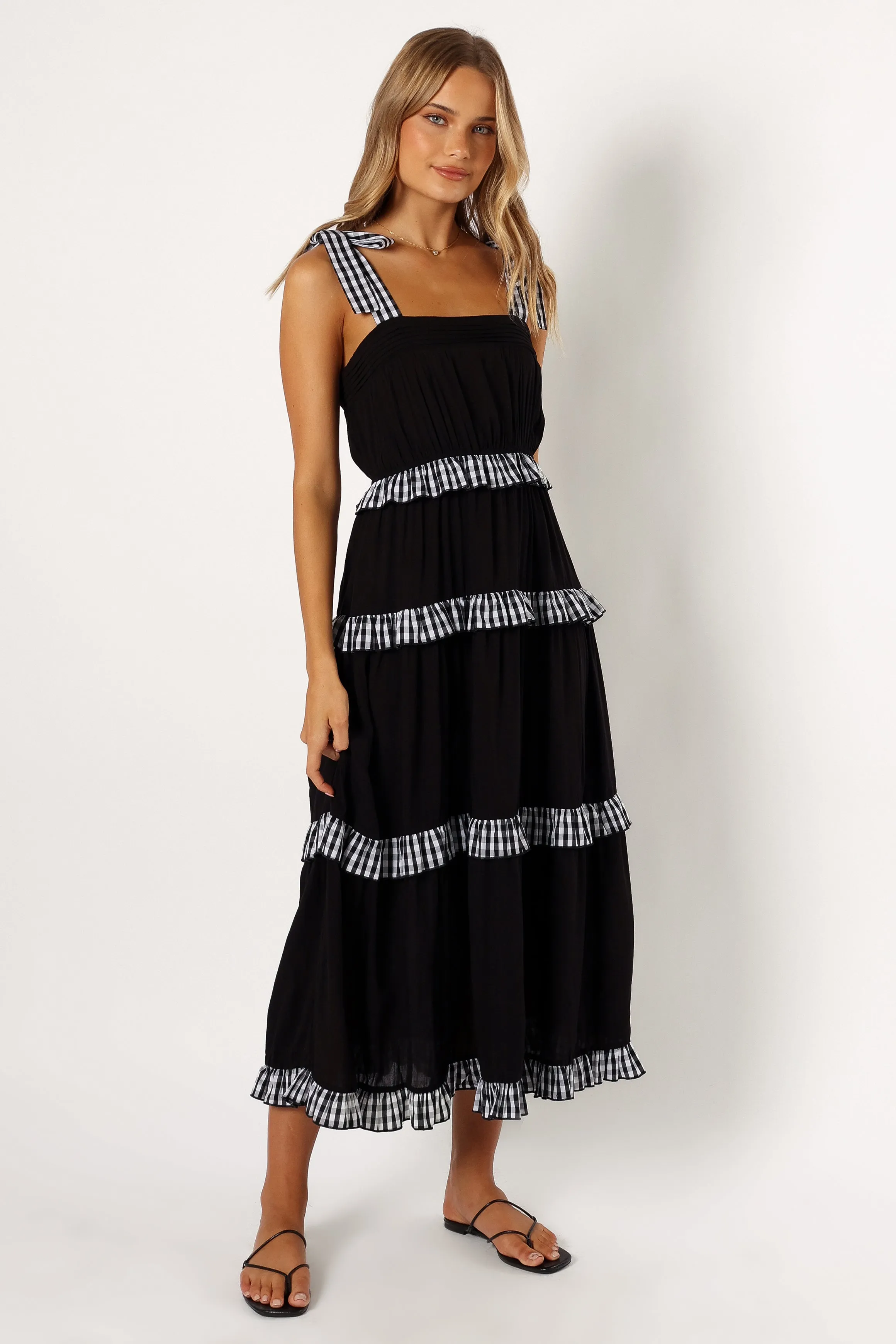 Chanty Tiered Midi Dress - Black Gingham