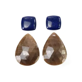 CHOCOLATE Sapphire And LAPIS LAZULI Gemstone Rose Cut & Cabochon : 70.85cts Natural Untreated Sapphire Pear Cushion 16mm - 35.5*24mm 4pcs