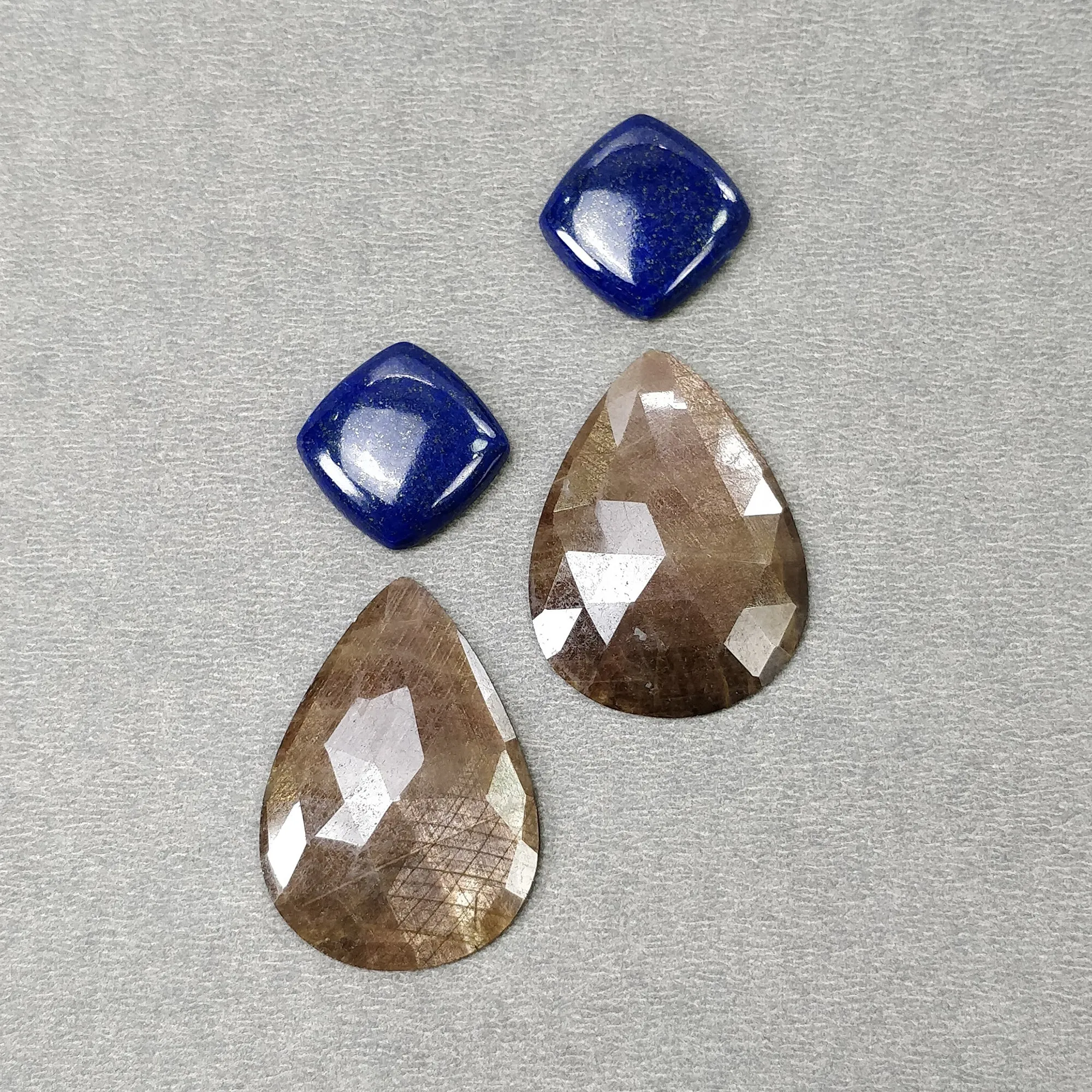 CHOCOLATE Sapphire And LAPIS LAZULI Gemstone Rose Cut & Cabochon : 70.85cts Natural Untreated Sapphire Pear Cushion 16mm - 35.5*24mm 4pcs