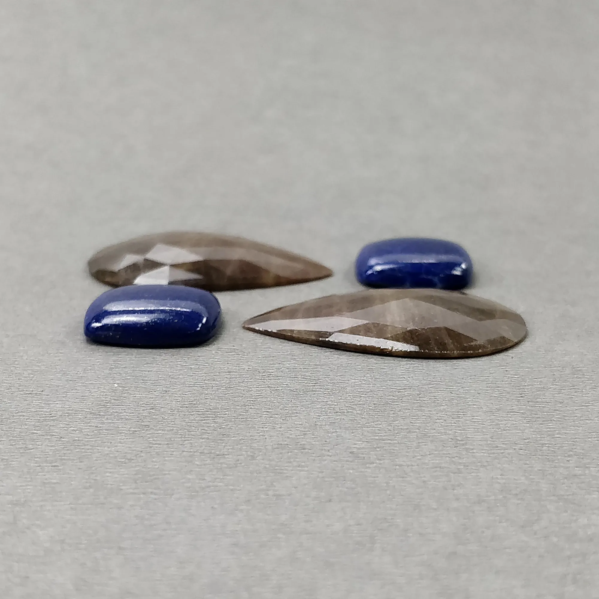 CHOCOLATE Sapphire And LAPIS LAZULI Gemstone Rose Cut & Cabochon : 70.85cts Natural Untreated Sapphire Pear Cushion 16mm - 35.5*24mm 4pcs