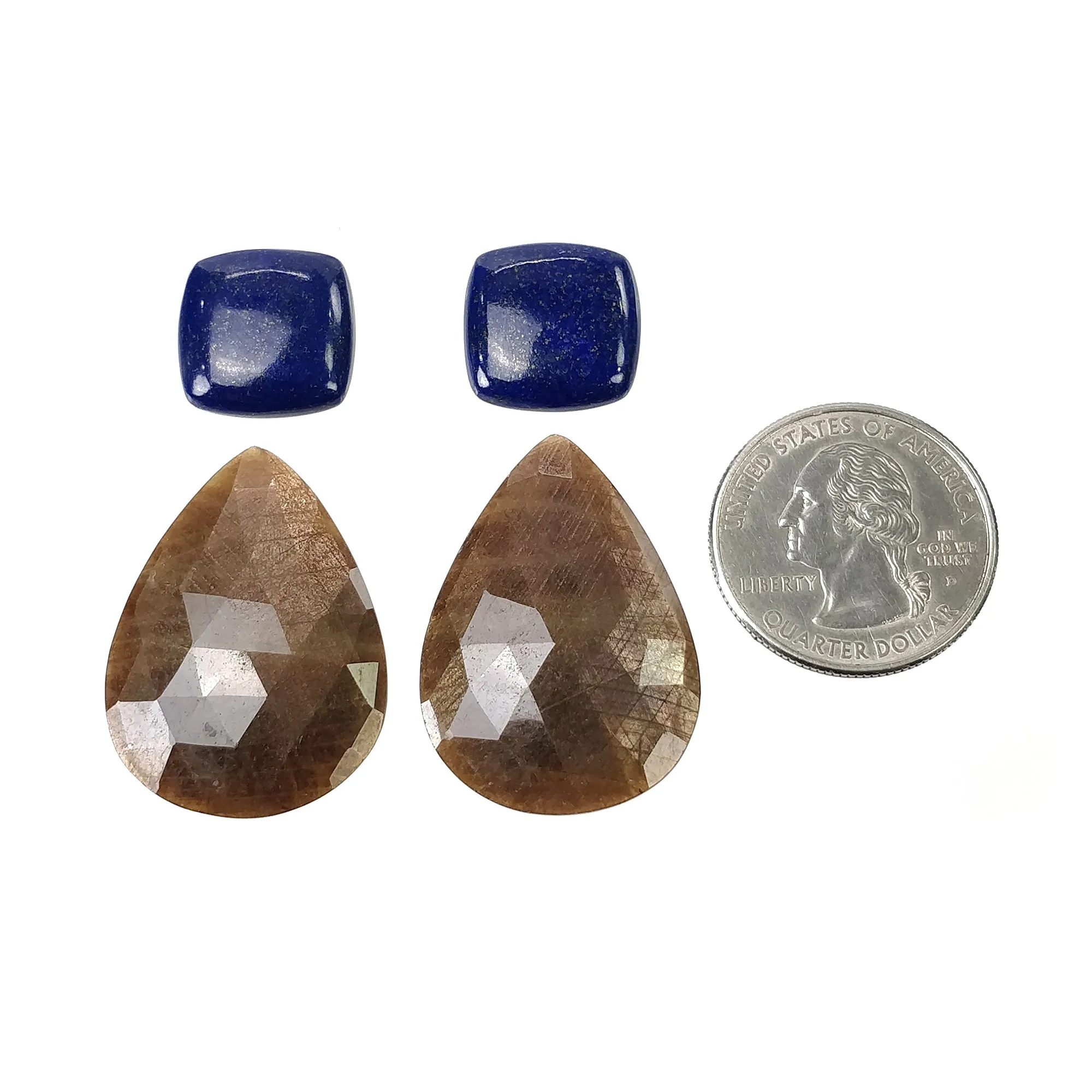 CHOCOLATE Sapphire And LAPIS LAZULI Gemstone Rose Cut & Cabochon : 70.85cts Natural Untreated Sapphire Pear Cushion 16mm - 35.5*24mm 4pcs