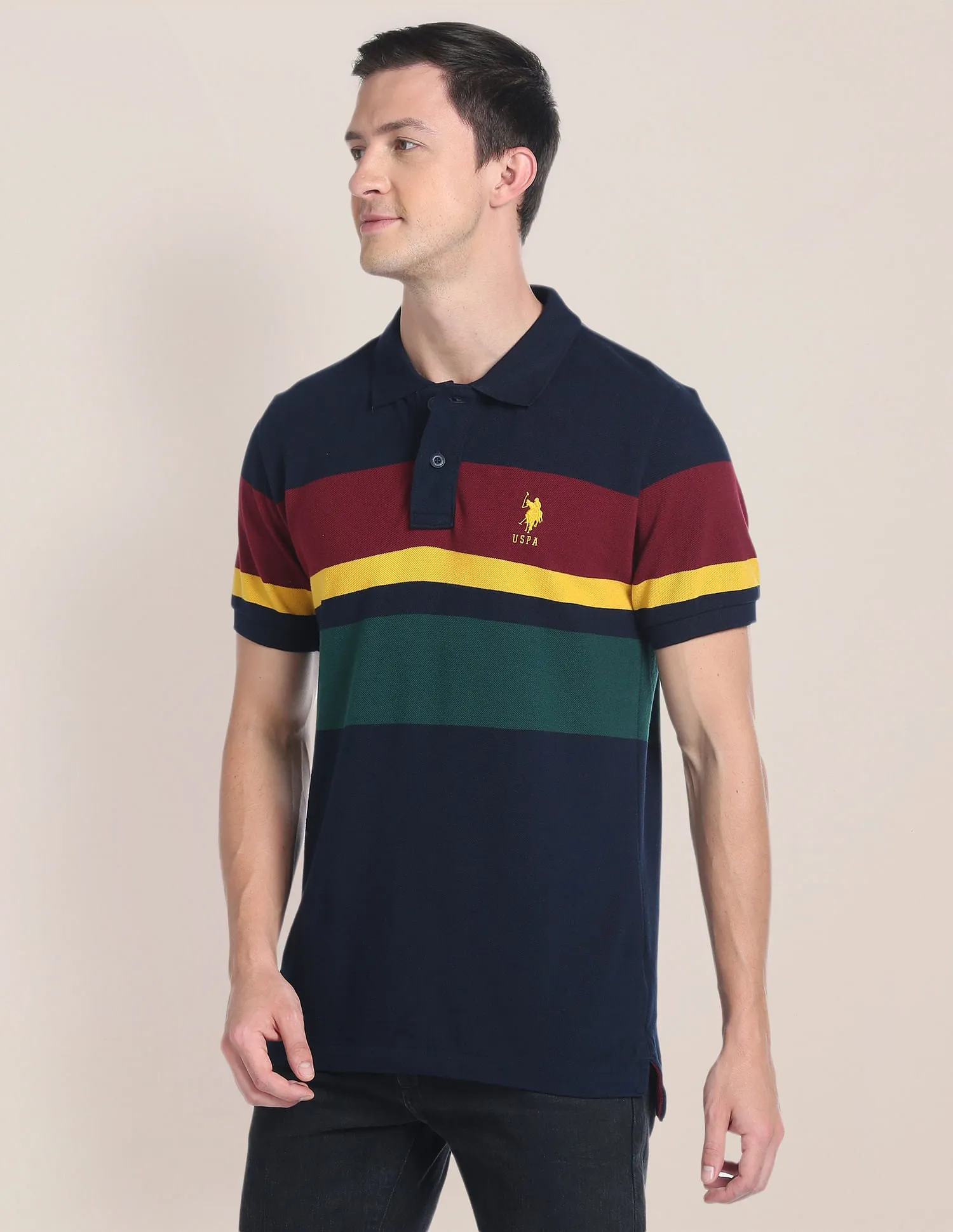 Colour Block Cotton Polo Shirt