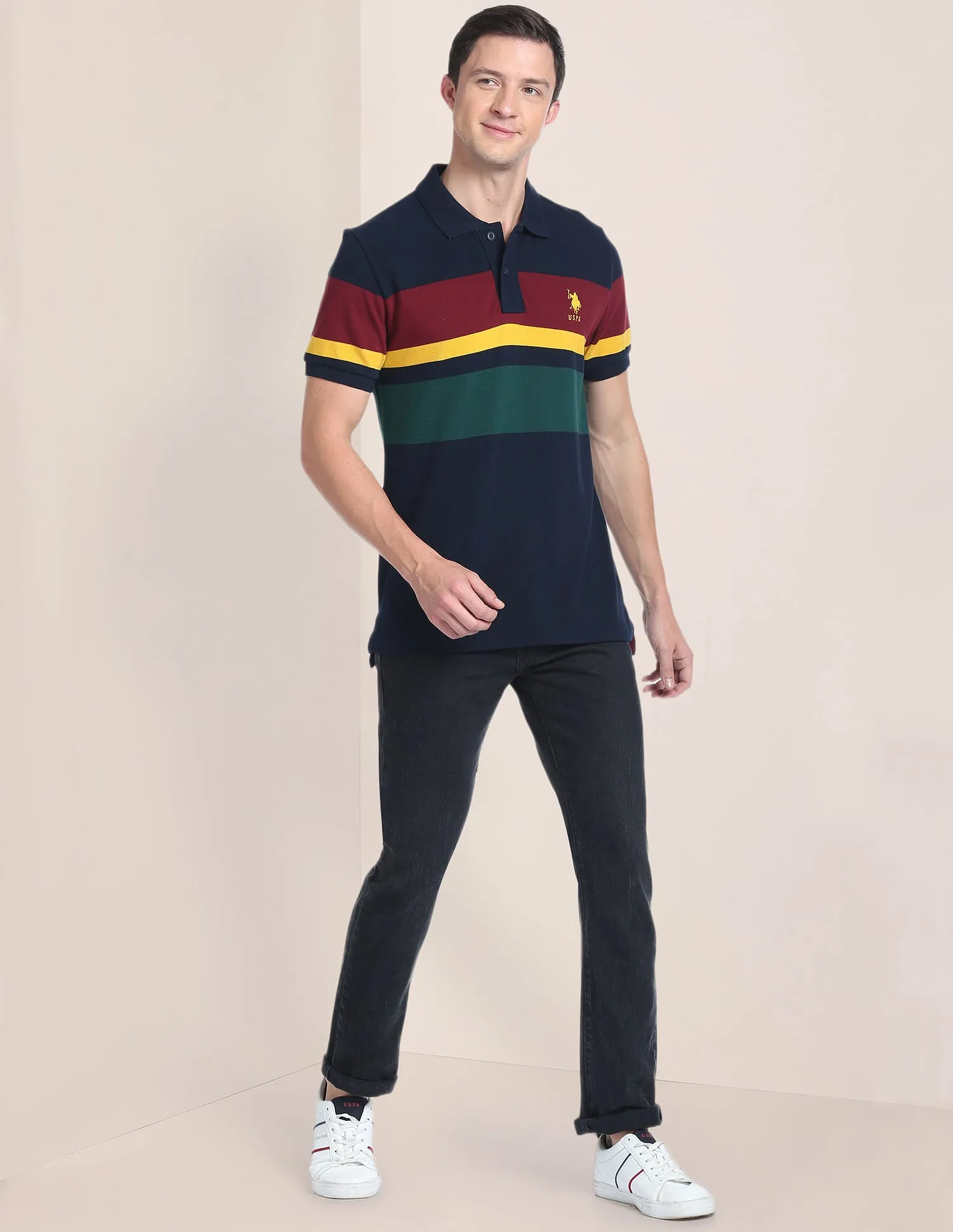 Colour Block Cotton Polo Shirt