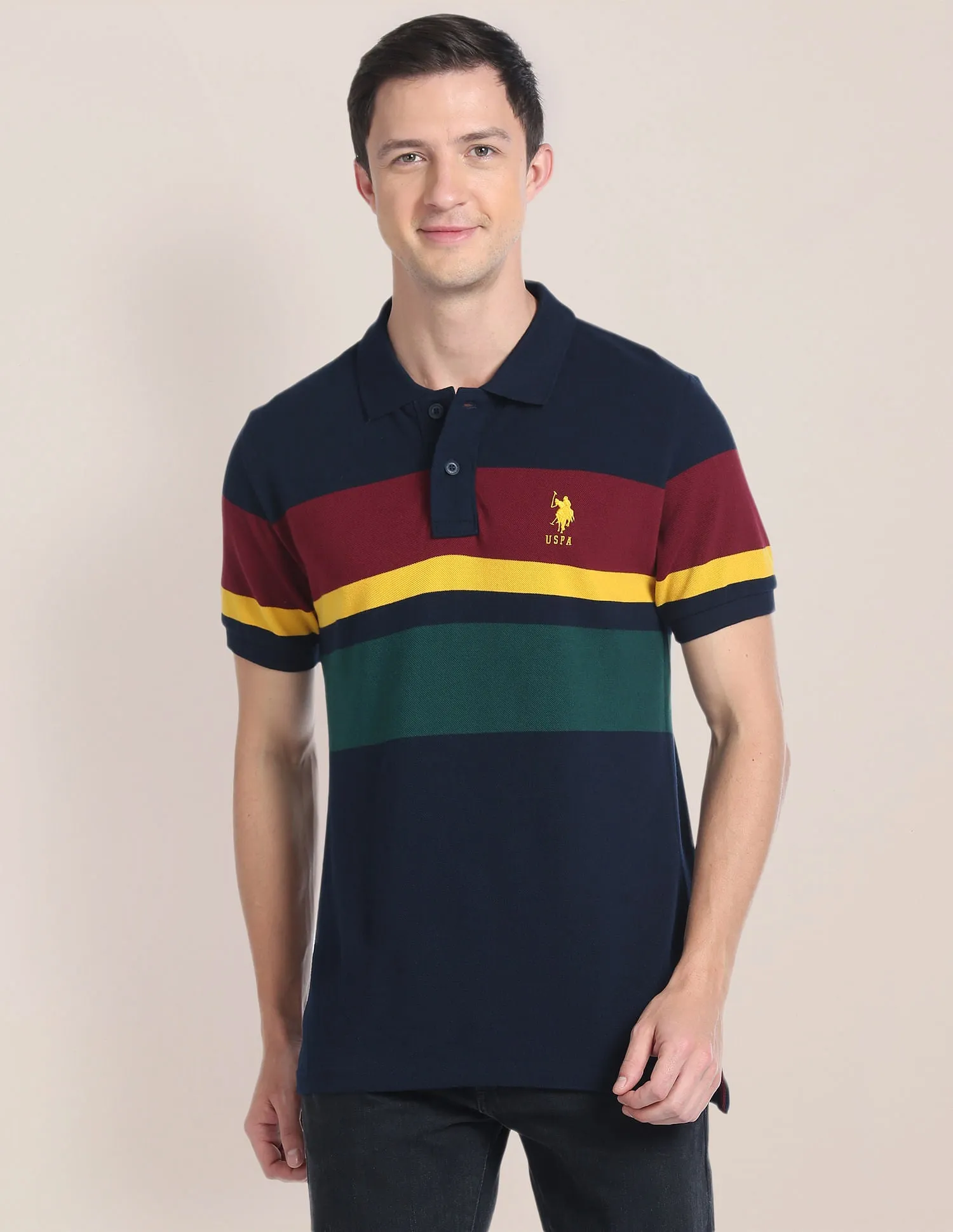 Colour Block Cotton Polo Shirt