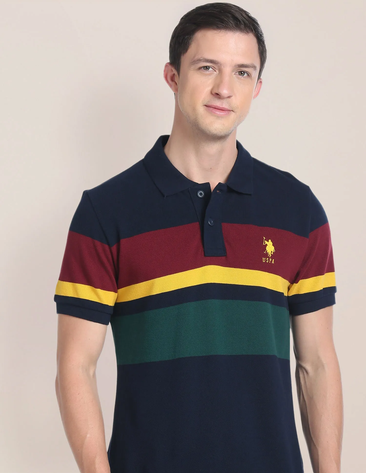 Colour Block Cotton Polo Shirt