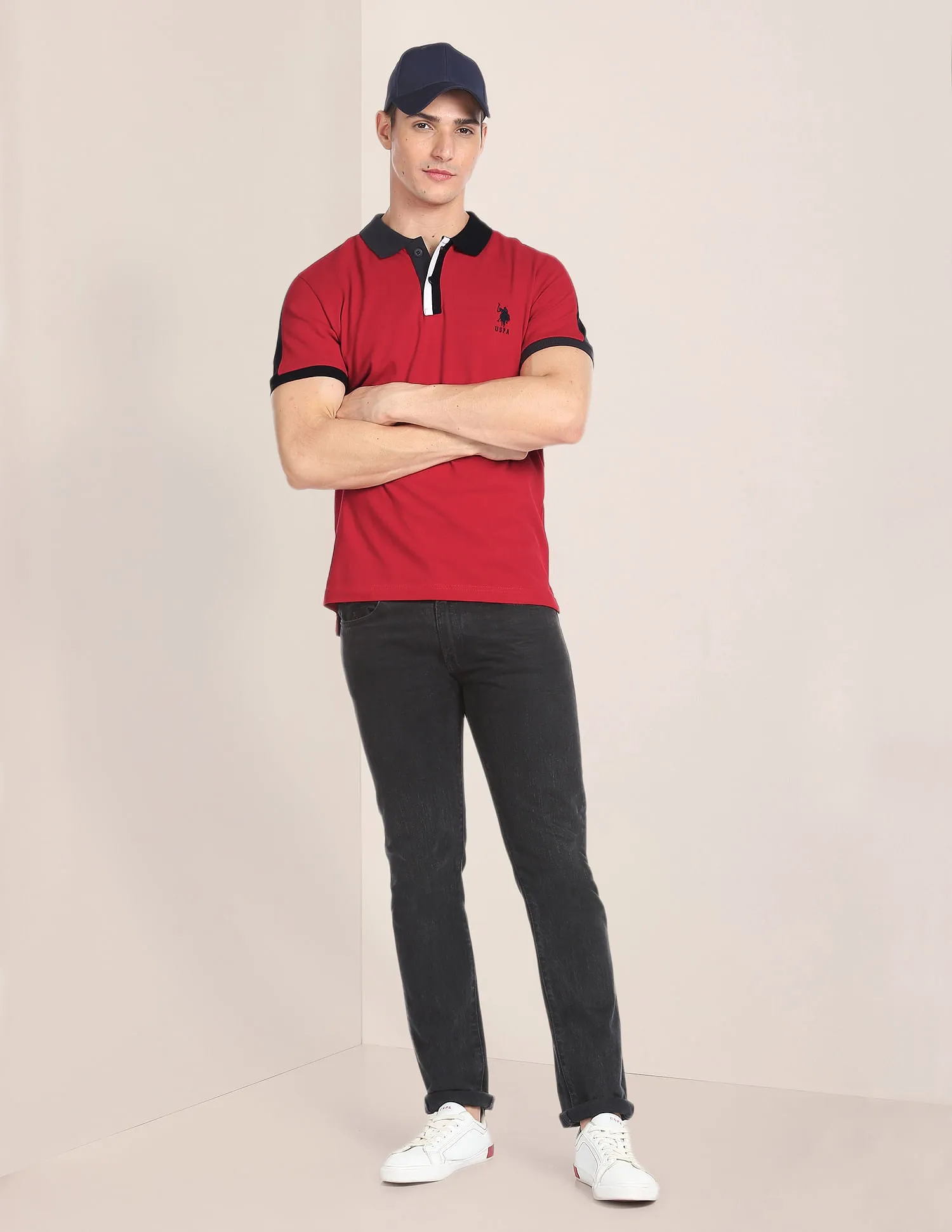 Contrast Placket Cotton Polo Shirt